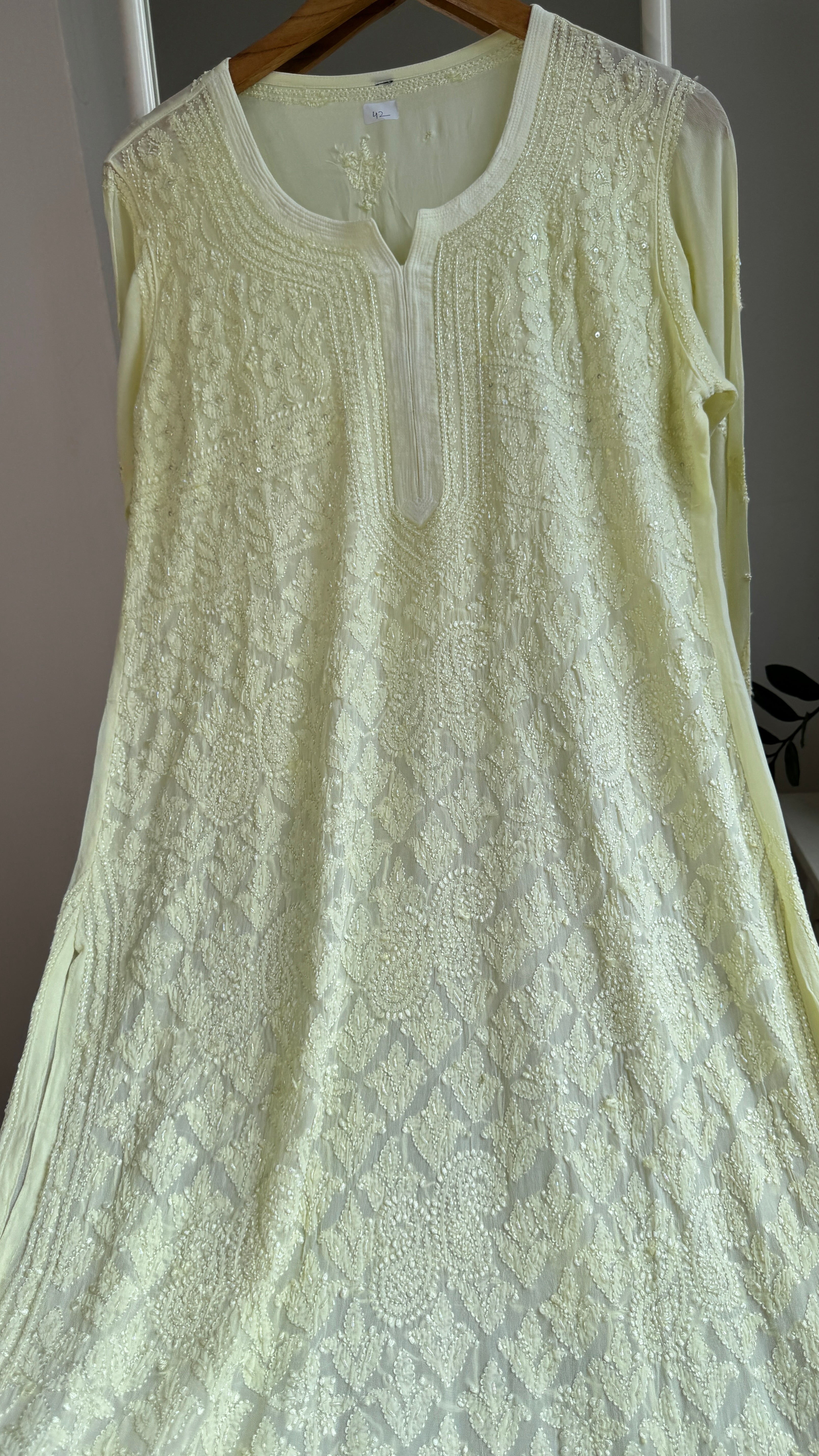 Viscose Kurti with Pearl  Work - Lemon Yellow