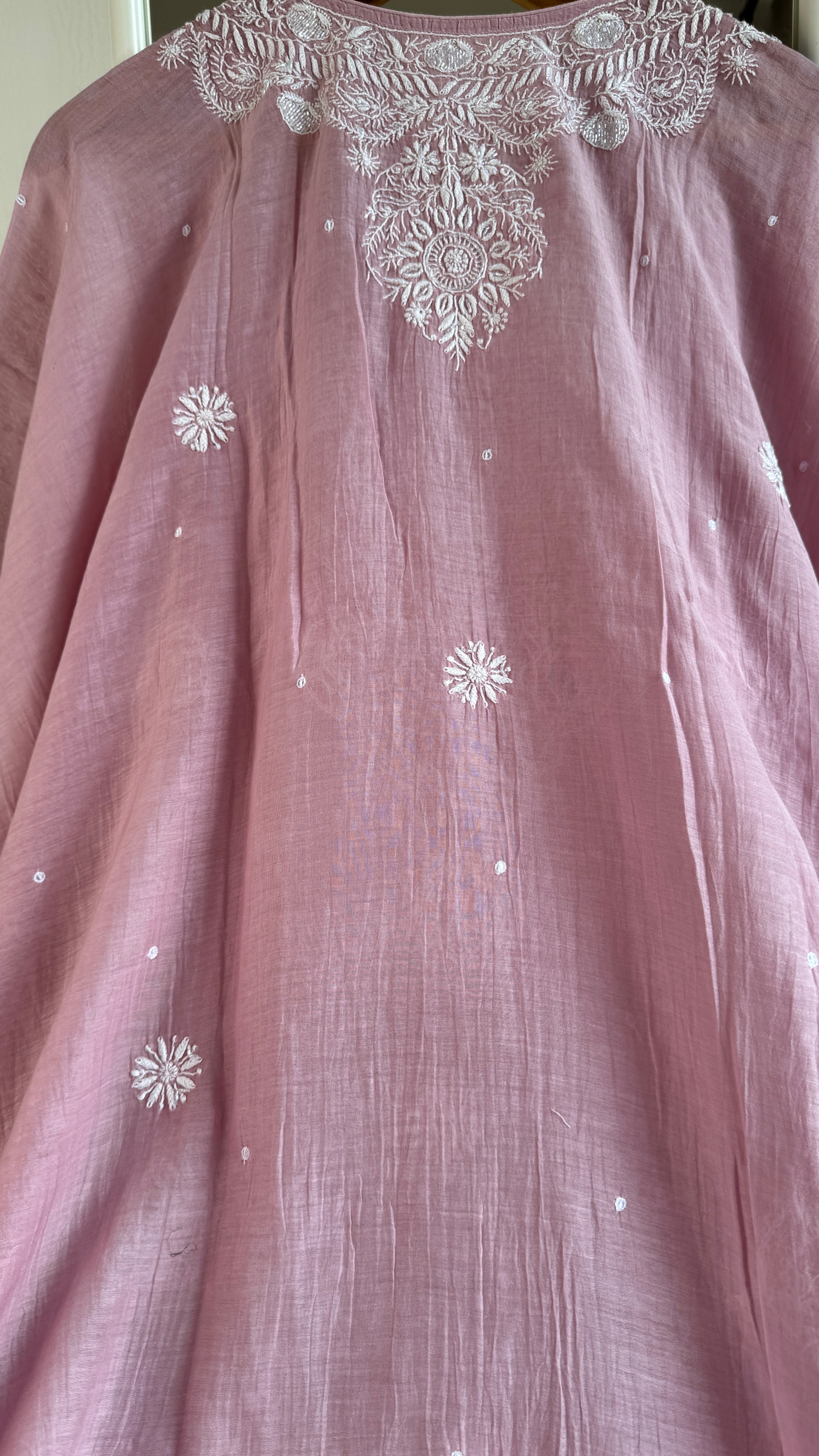 Mul Chanderi Chikankari Kaftan - Mauve