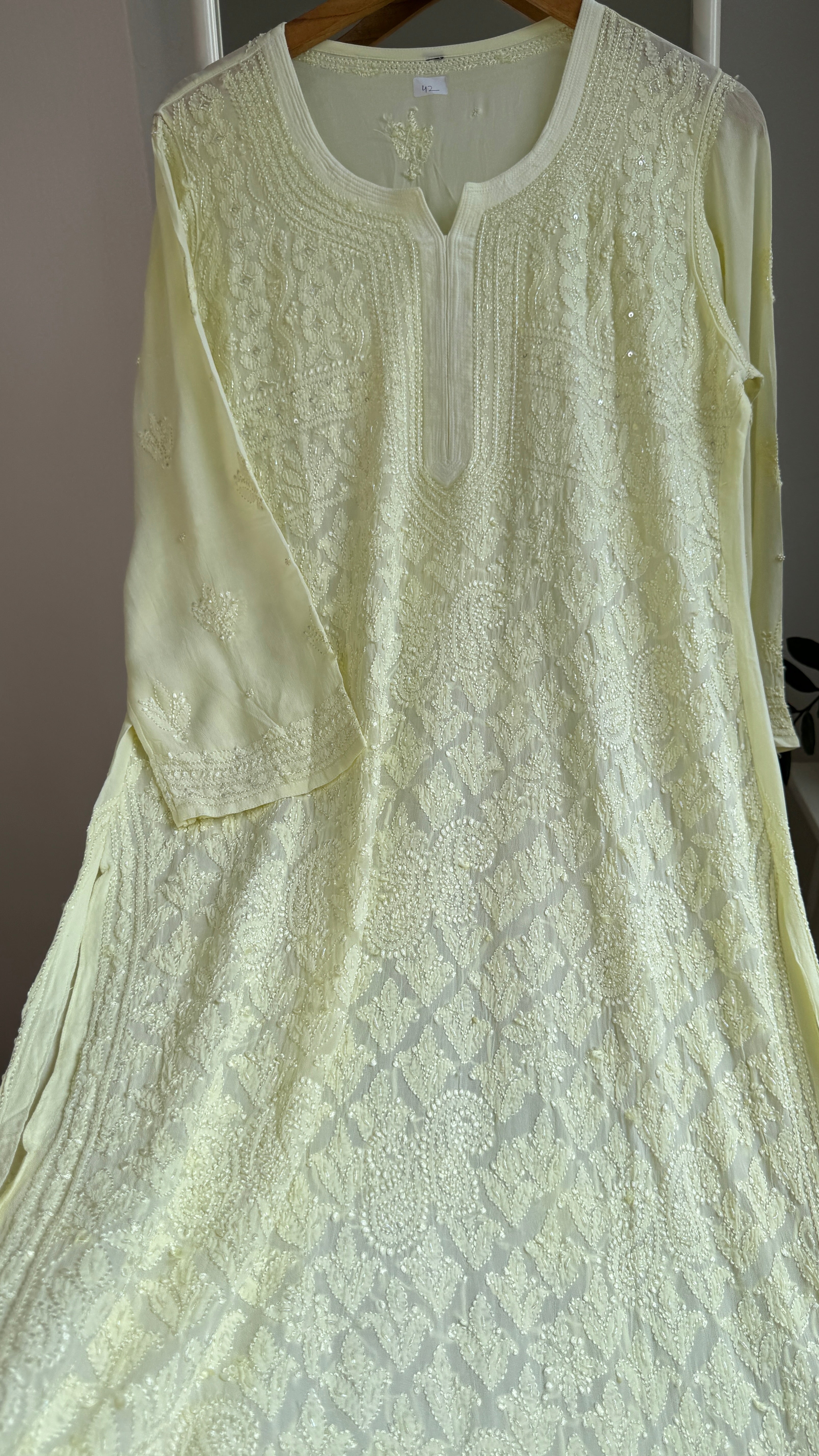 Viscose Kurti with Pearl  Work - Lemon Yellow