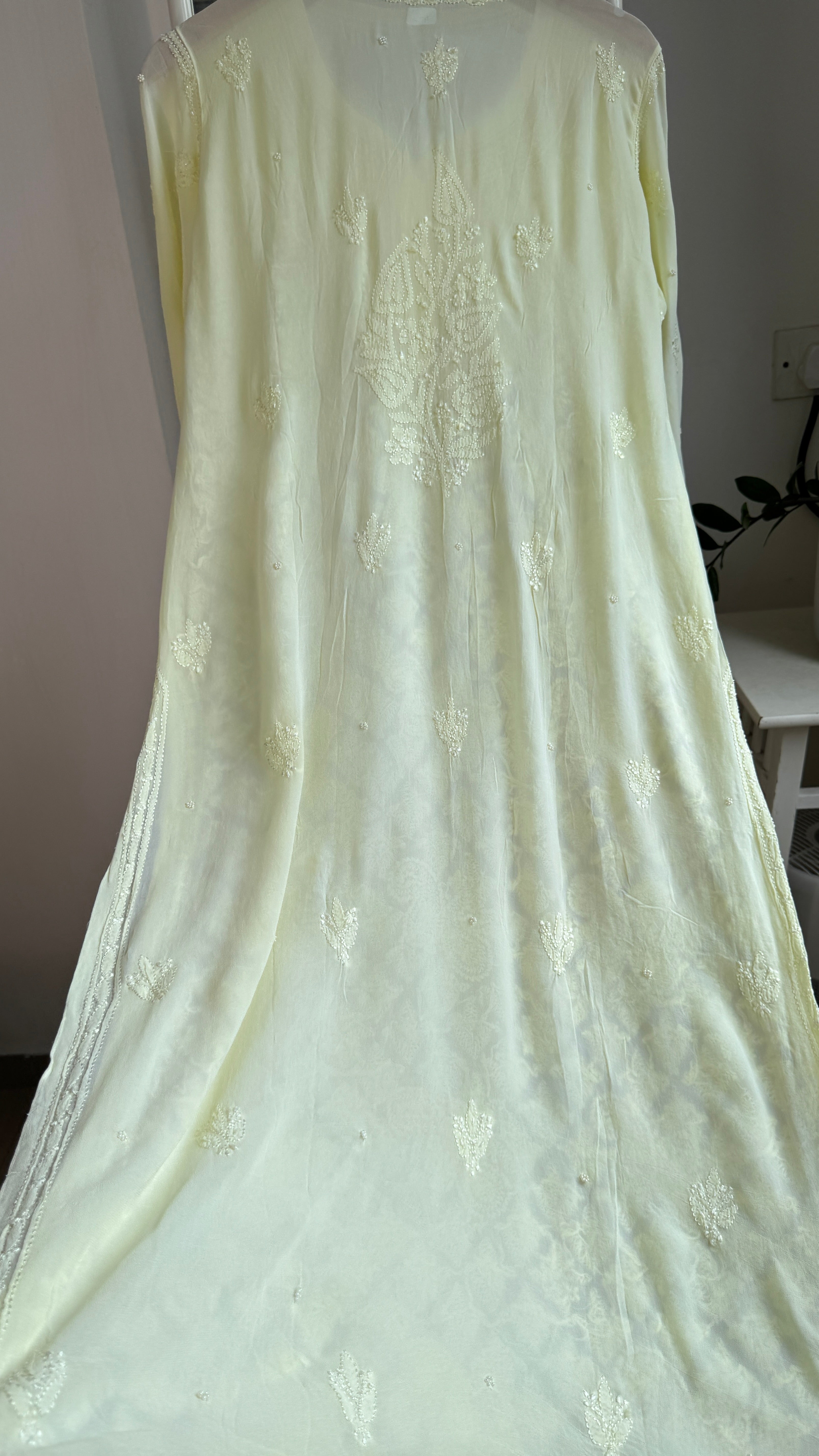 Viscose Kurti with Pearl  Work - Lemon Yellow