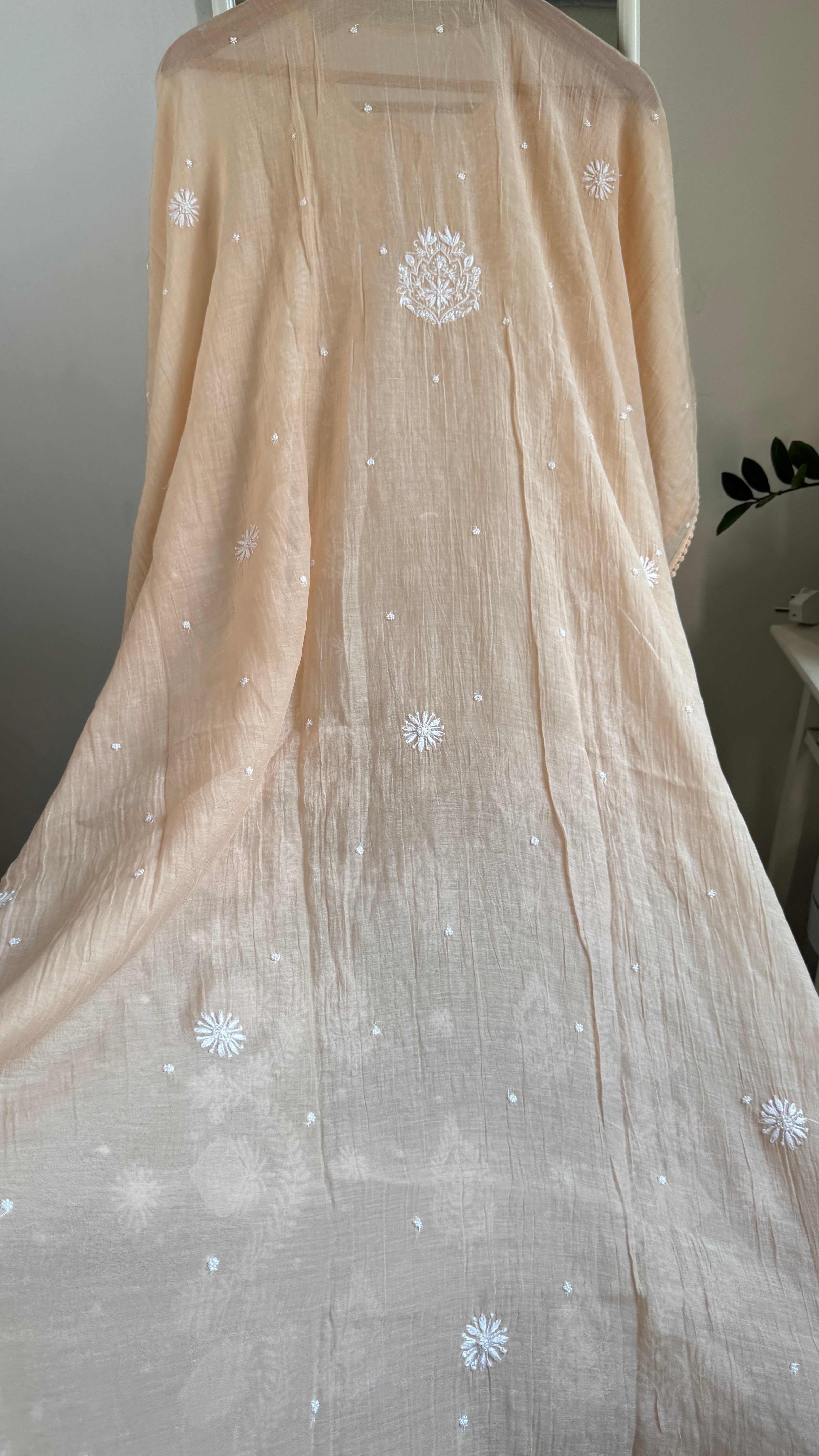 Mul Chanderi Chikankari Kaftan - Caramel Cream