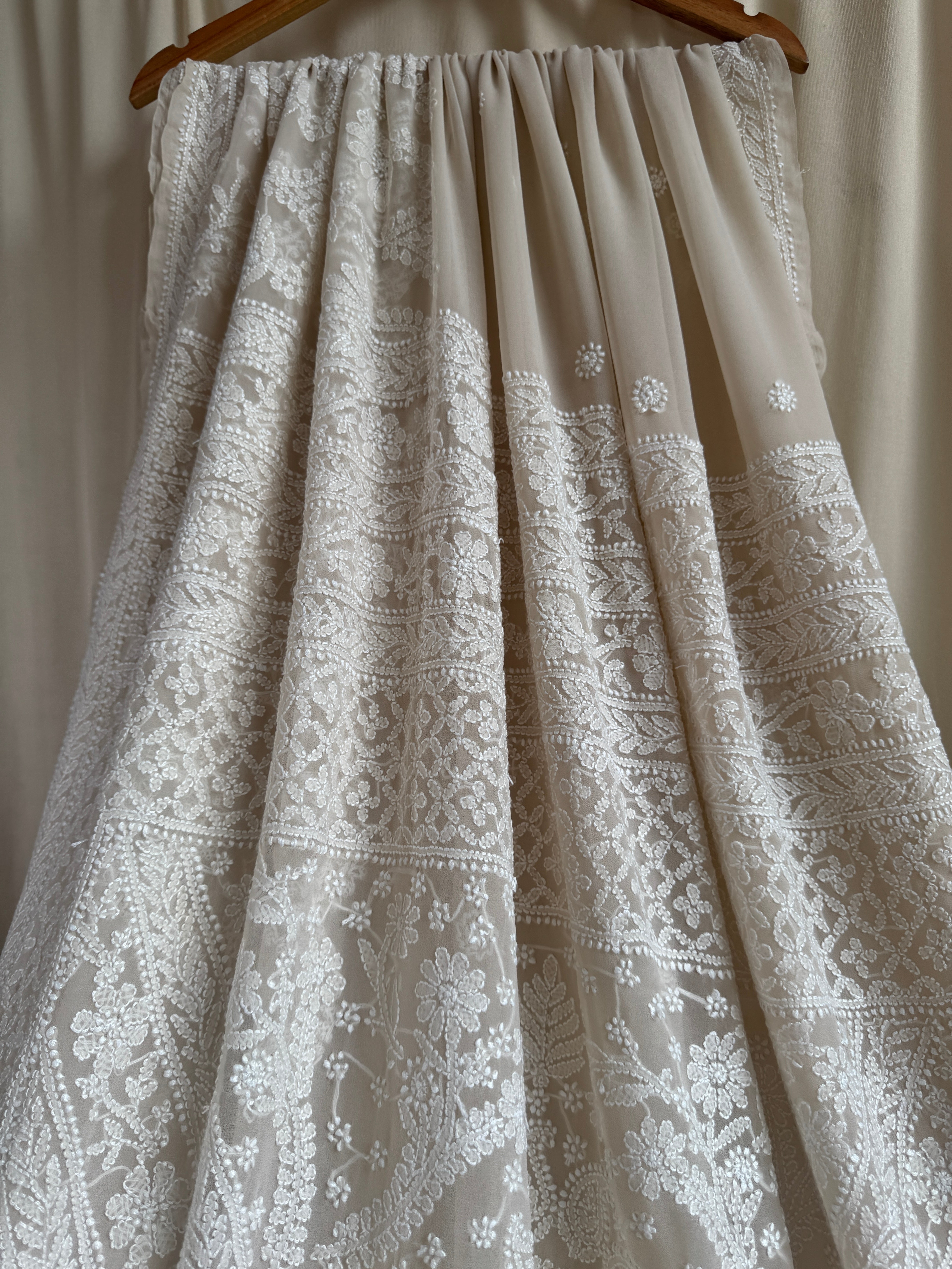 Georgette Chikankari saree in Beige ARIAA CHIKANKARI 
