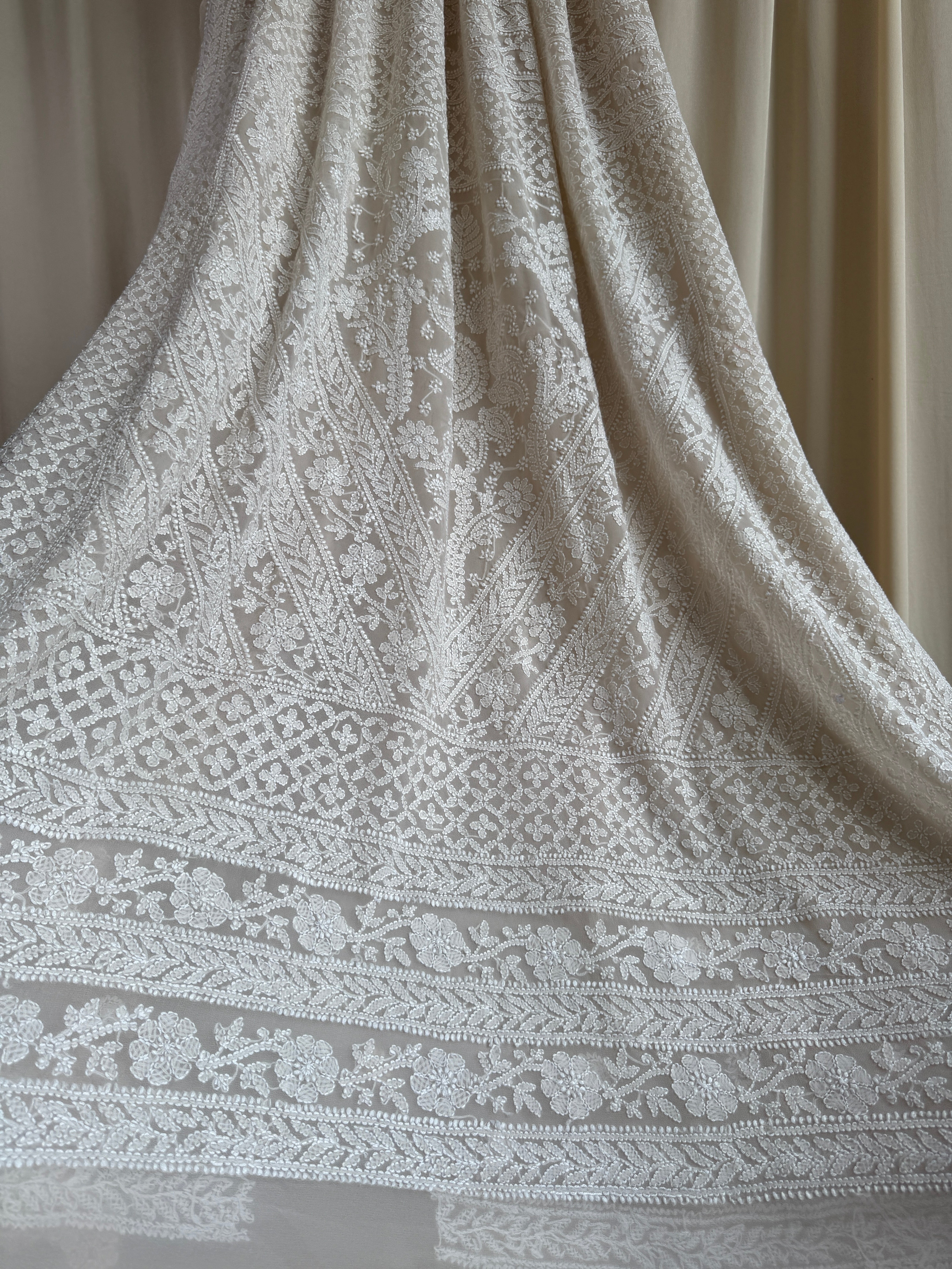 Georgette Chikankari saree in Beige ARIAA CHIKANKARI 