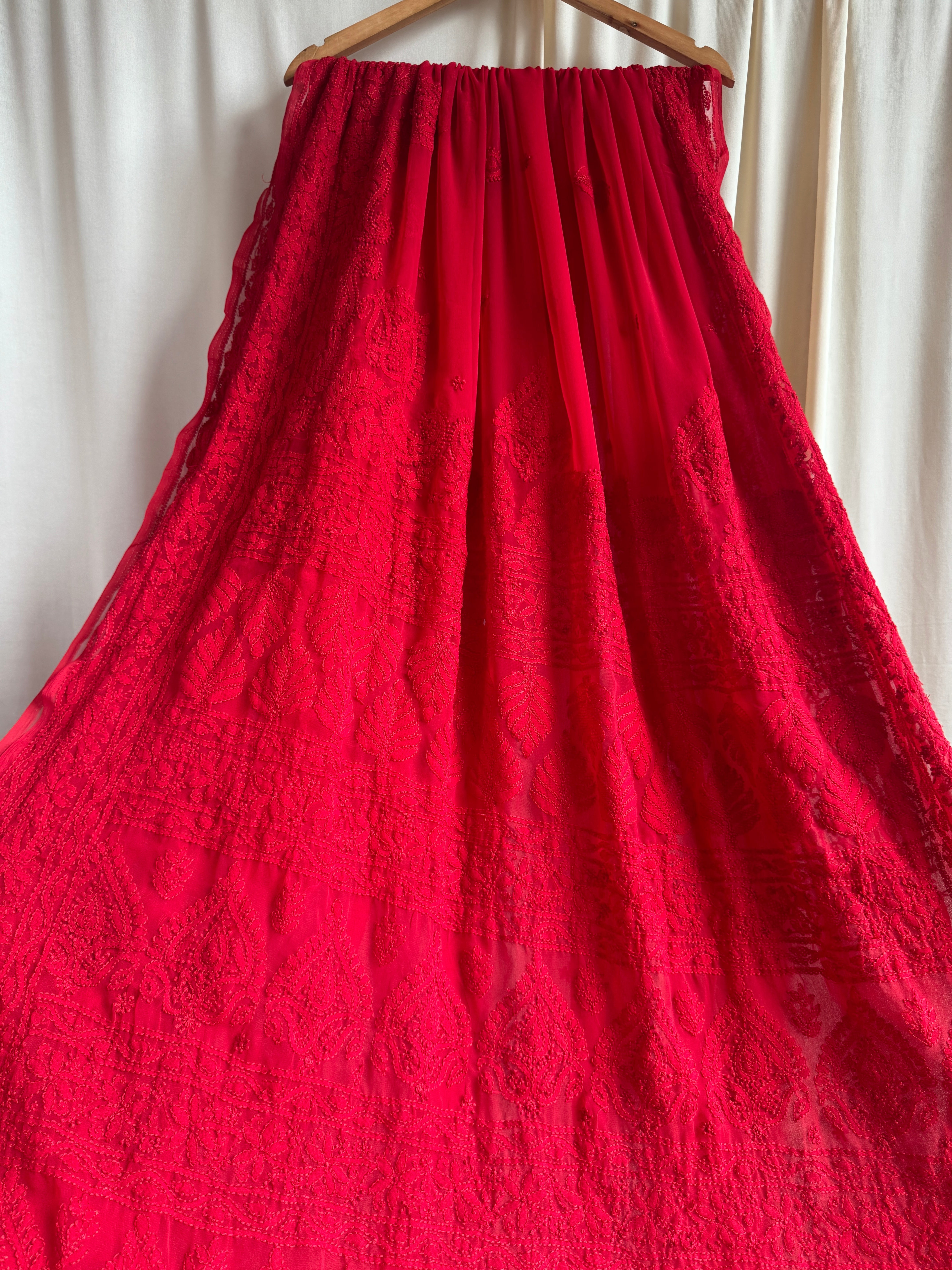 Georgette Chikankari saree in Red ARIAA CHIKANKARI 