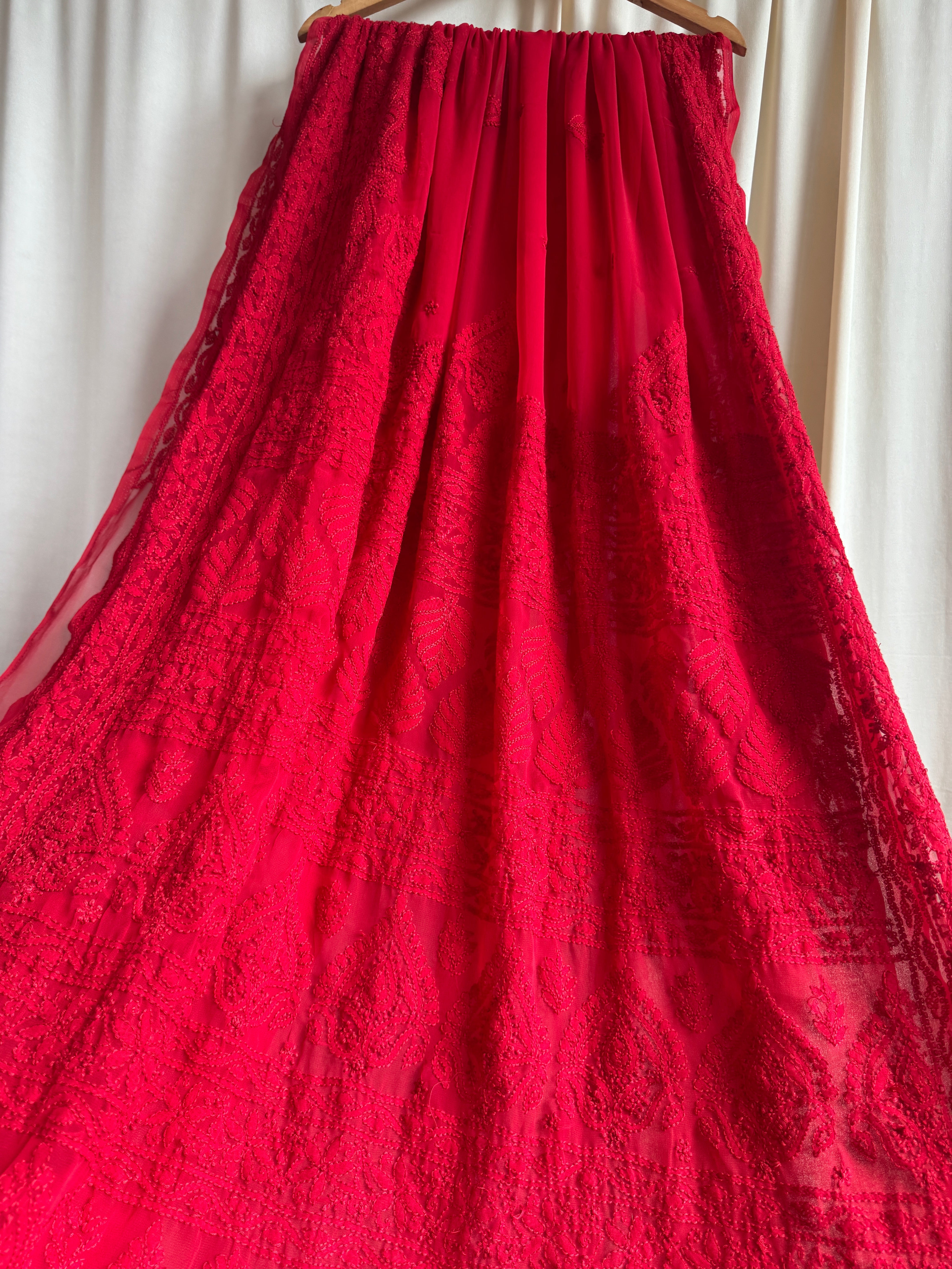 Georgette Chikankari saree in Red ARIAA CHIKANKARI 