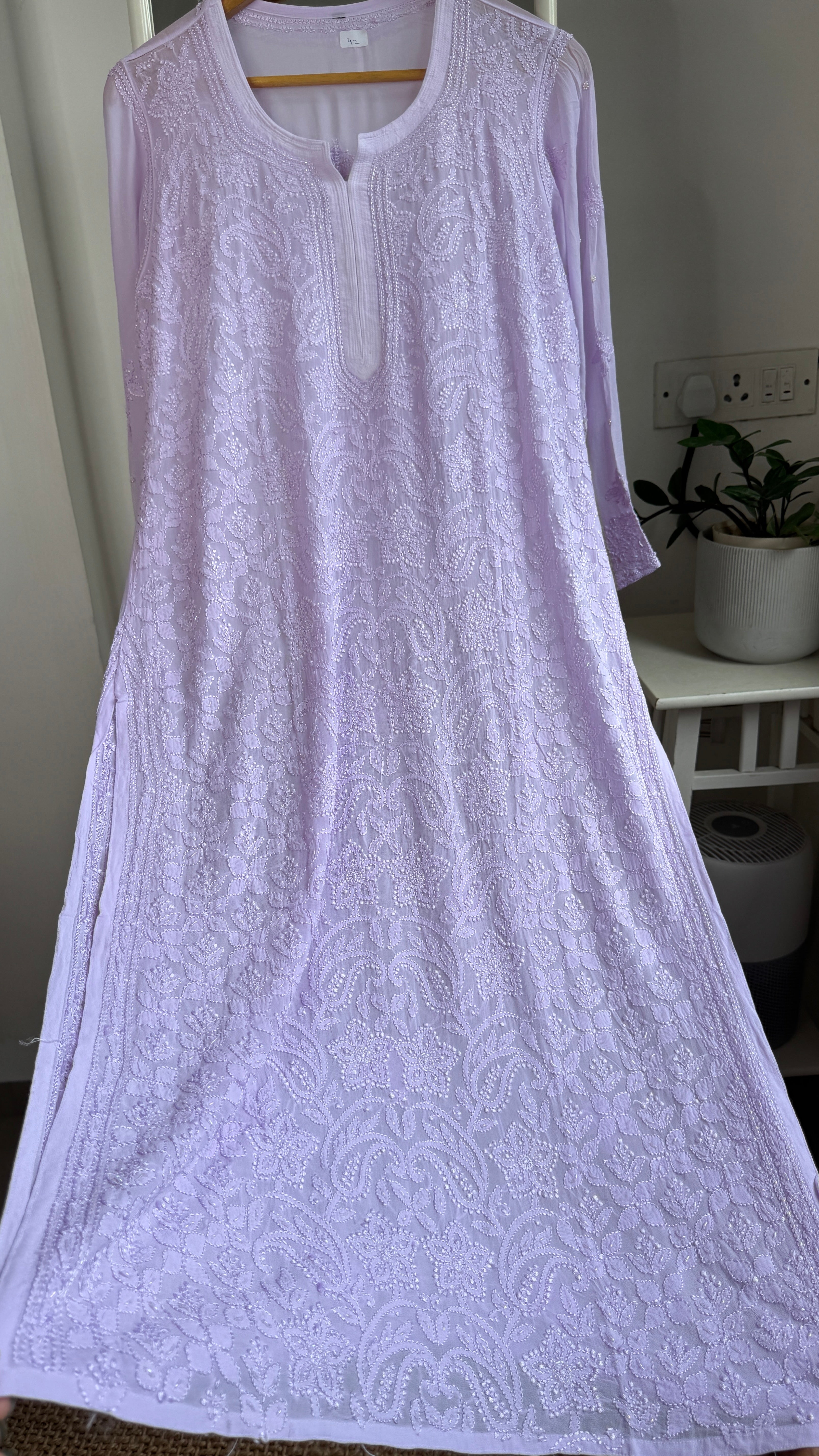 Viscose Kurti with Pearl  Work - Lilac