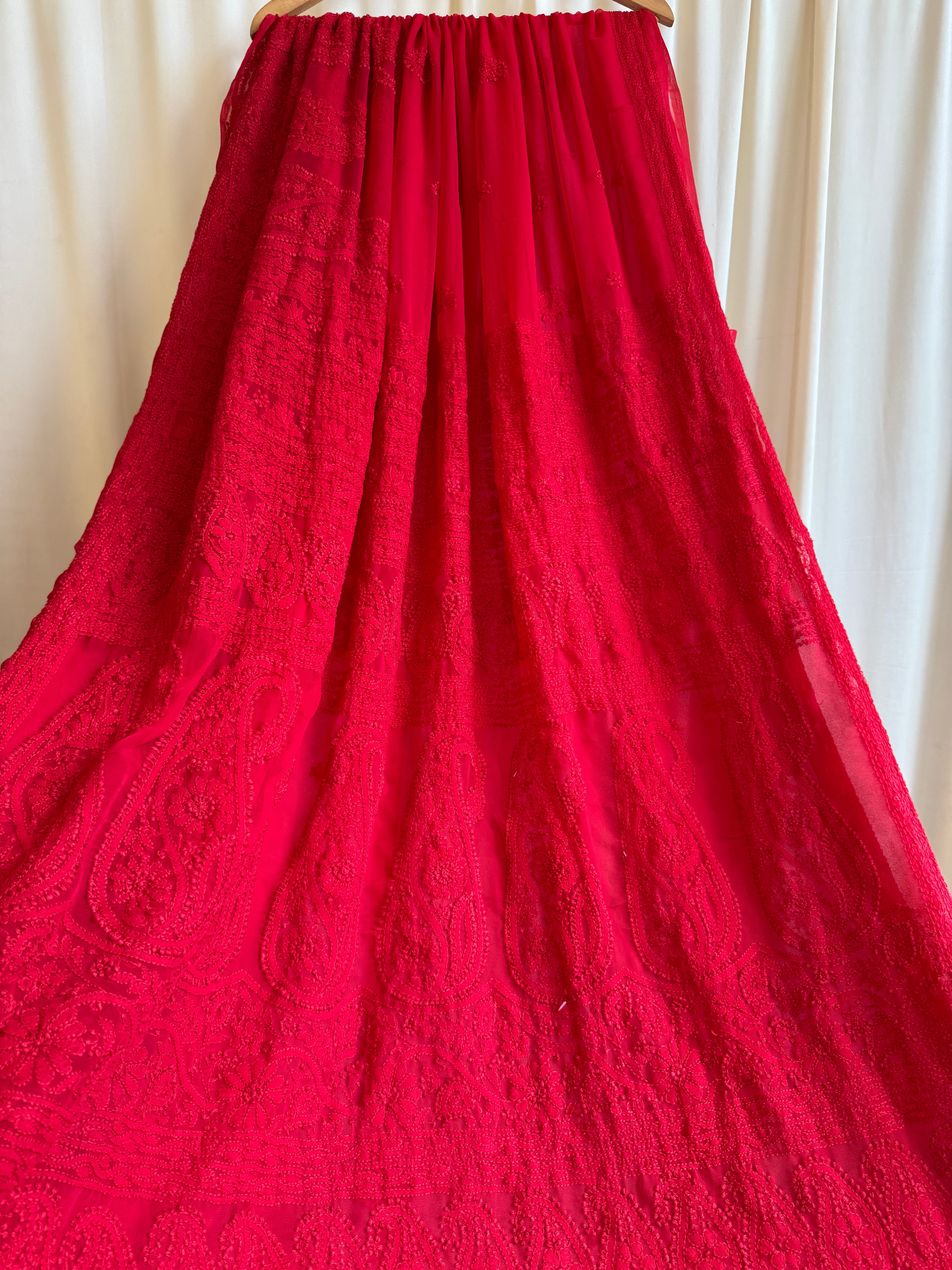 Georgette Chikankari saree in Red ARIAA CHIKANKARI 