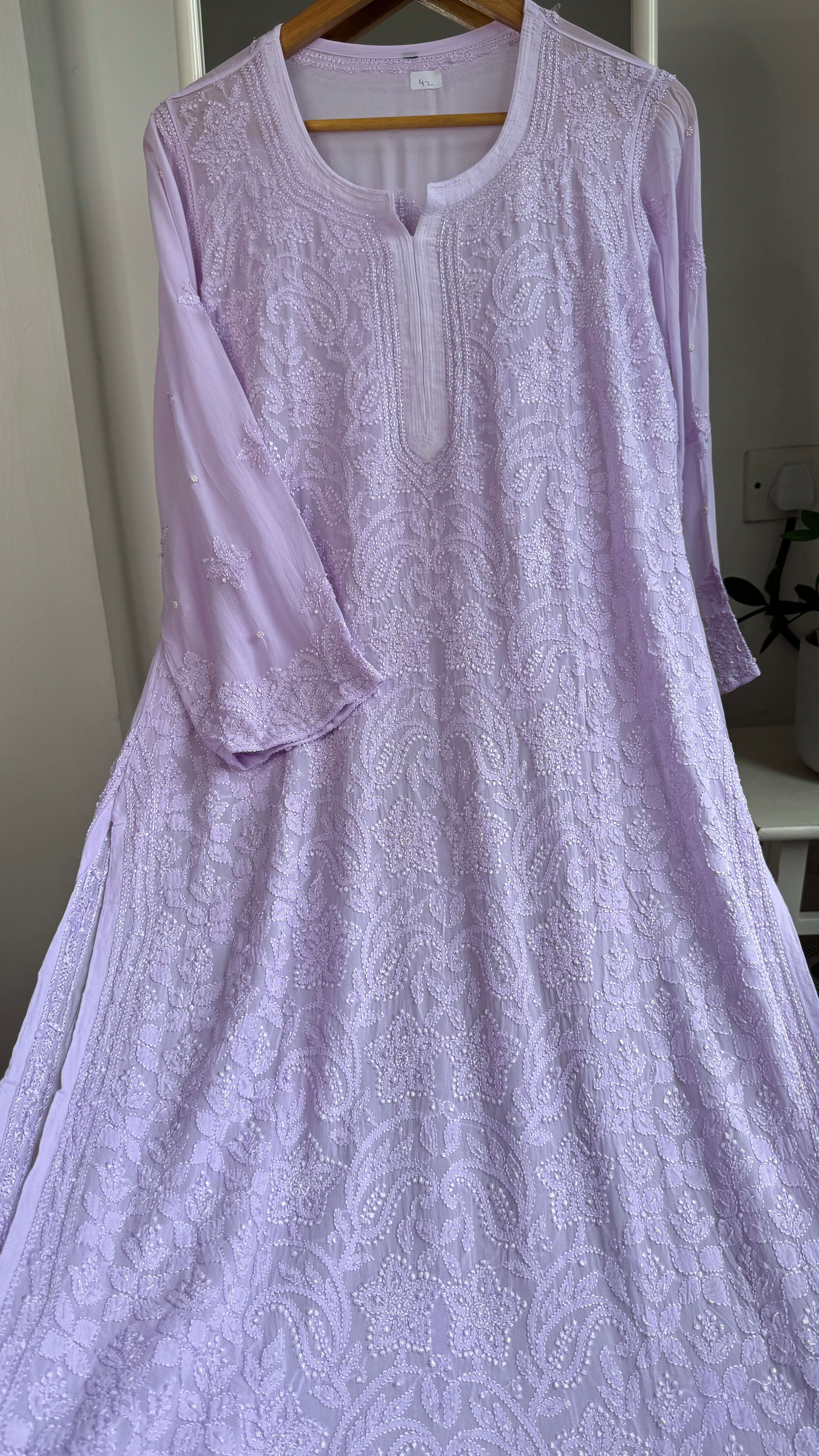Viscose Kurti with Pearl  Work - Lilac