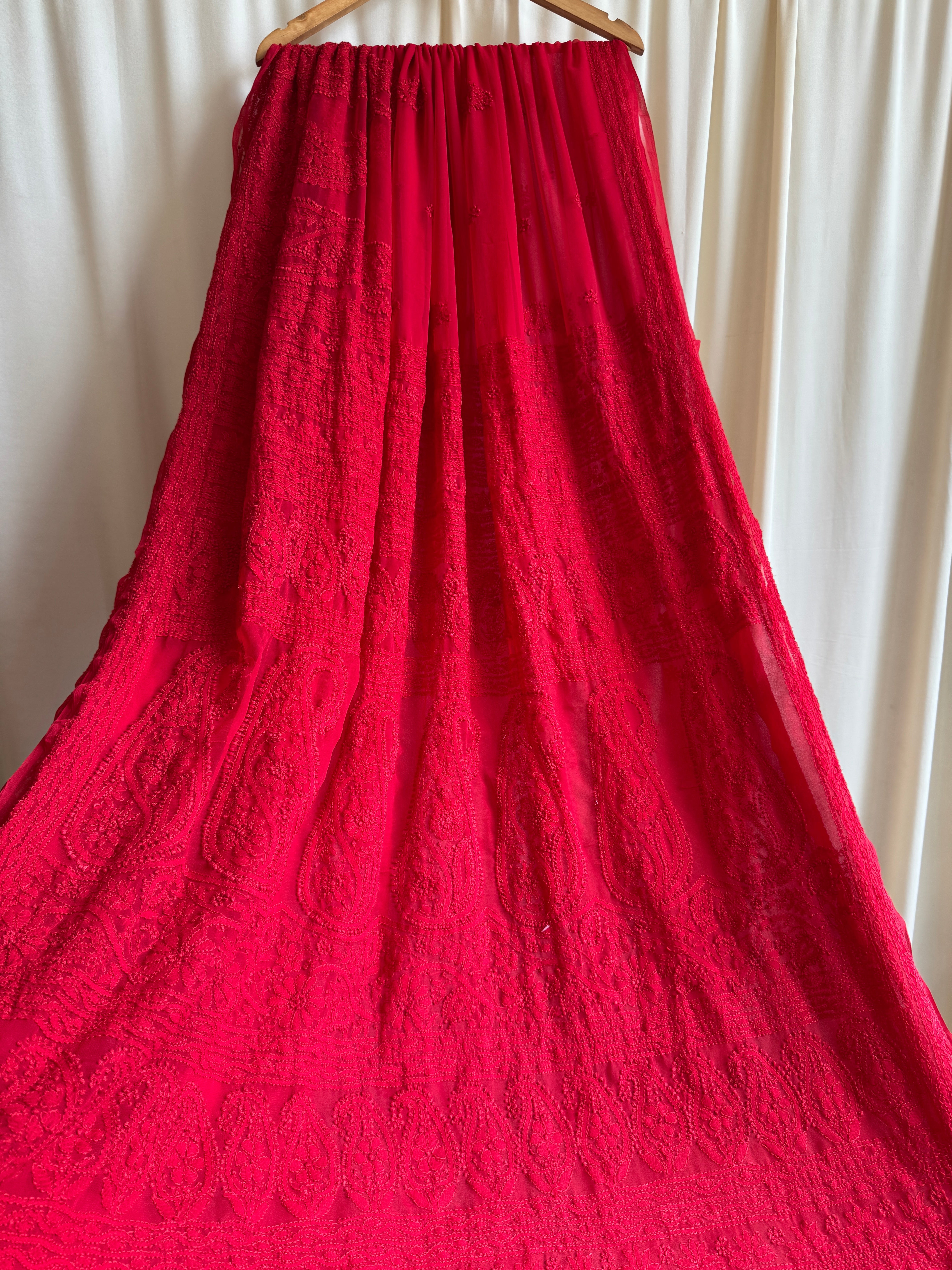 Georgette Chikankari saree in Red ARIAA CHIKANKARI 