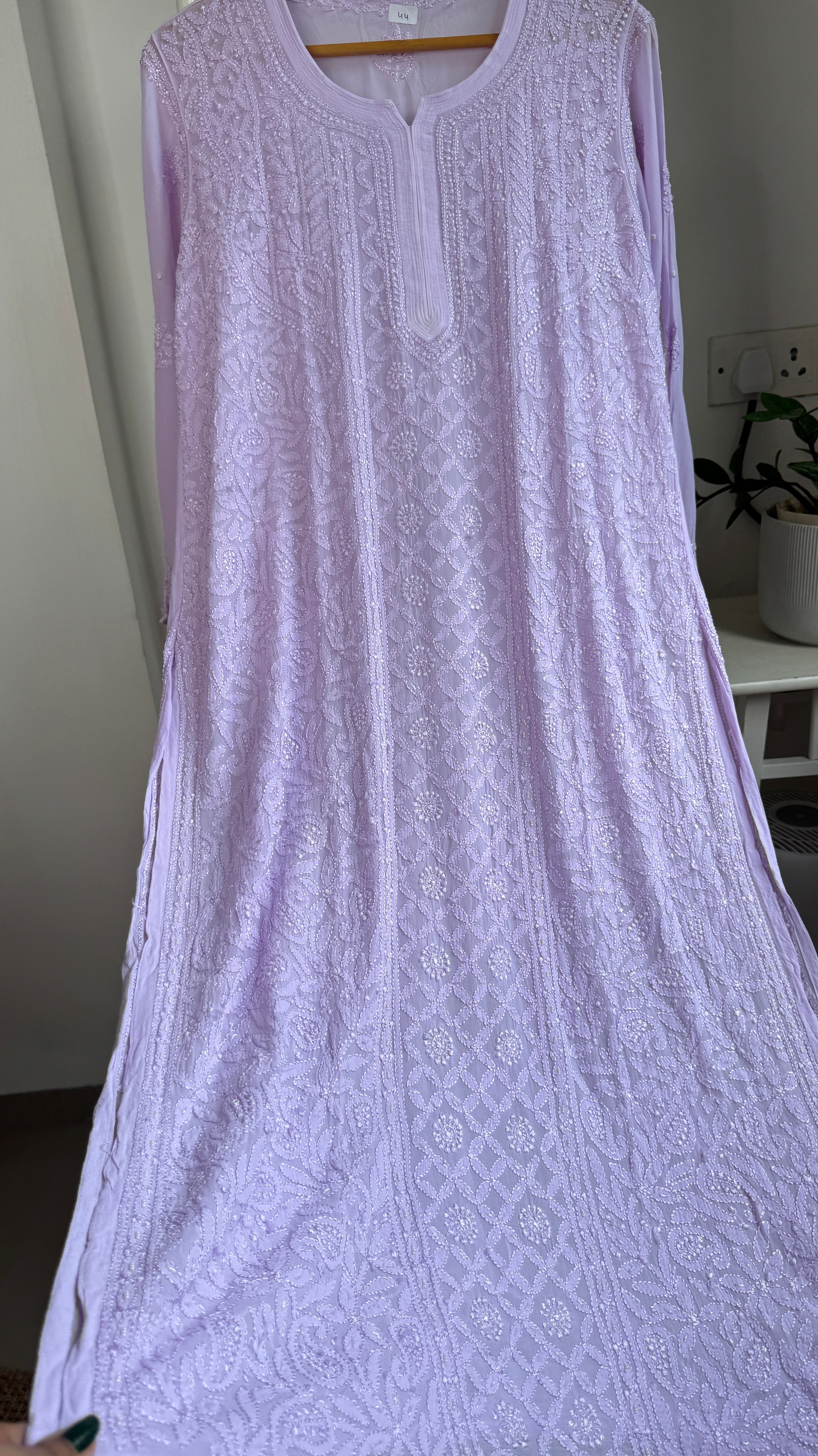 Viscose Kurti with Pearl  Work - Lilac