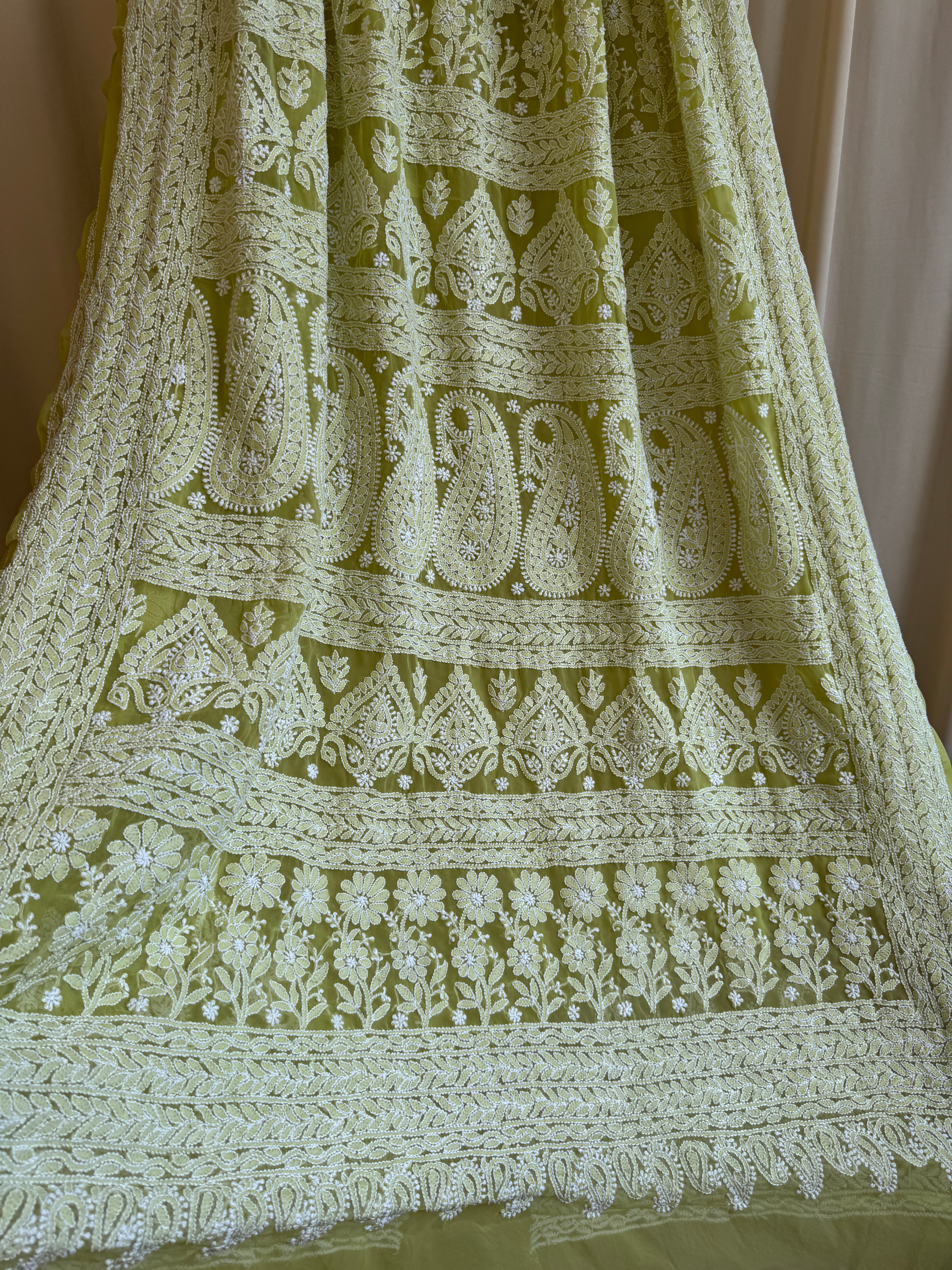 Georgette Chikankari saree in Green ARIAA CHIKANKARI 