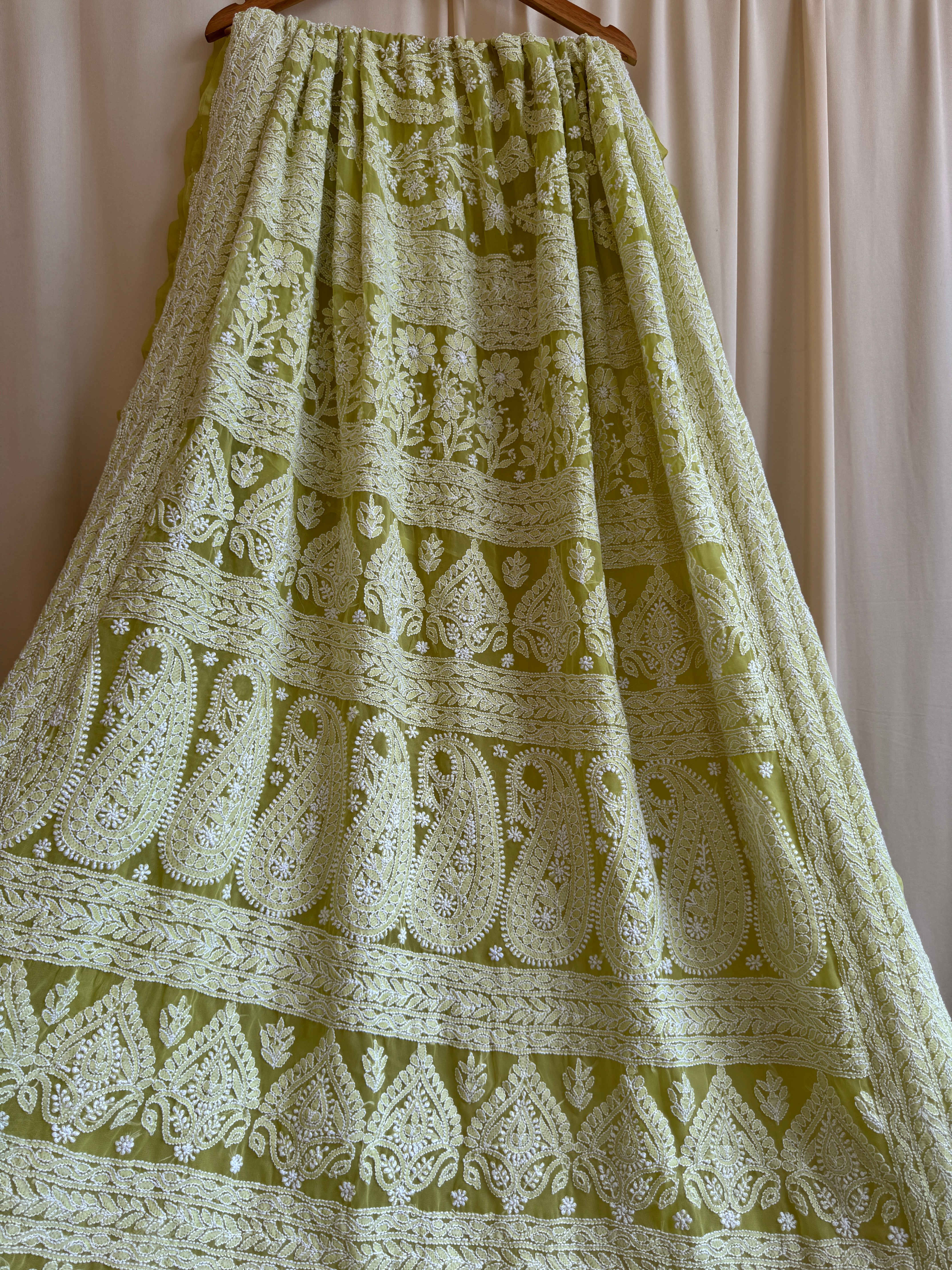 Georgette Chikankari saree in Green ARIAA CHIKANKARI 