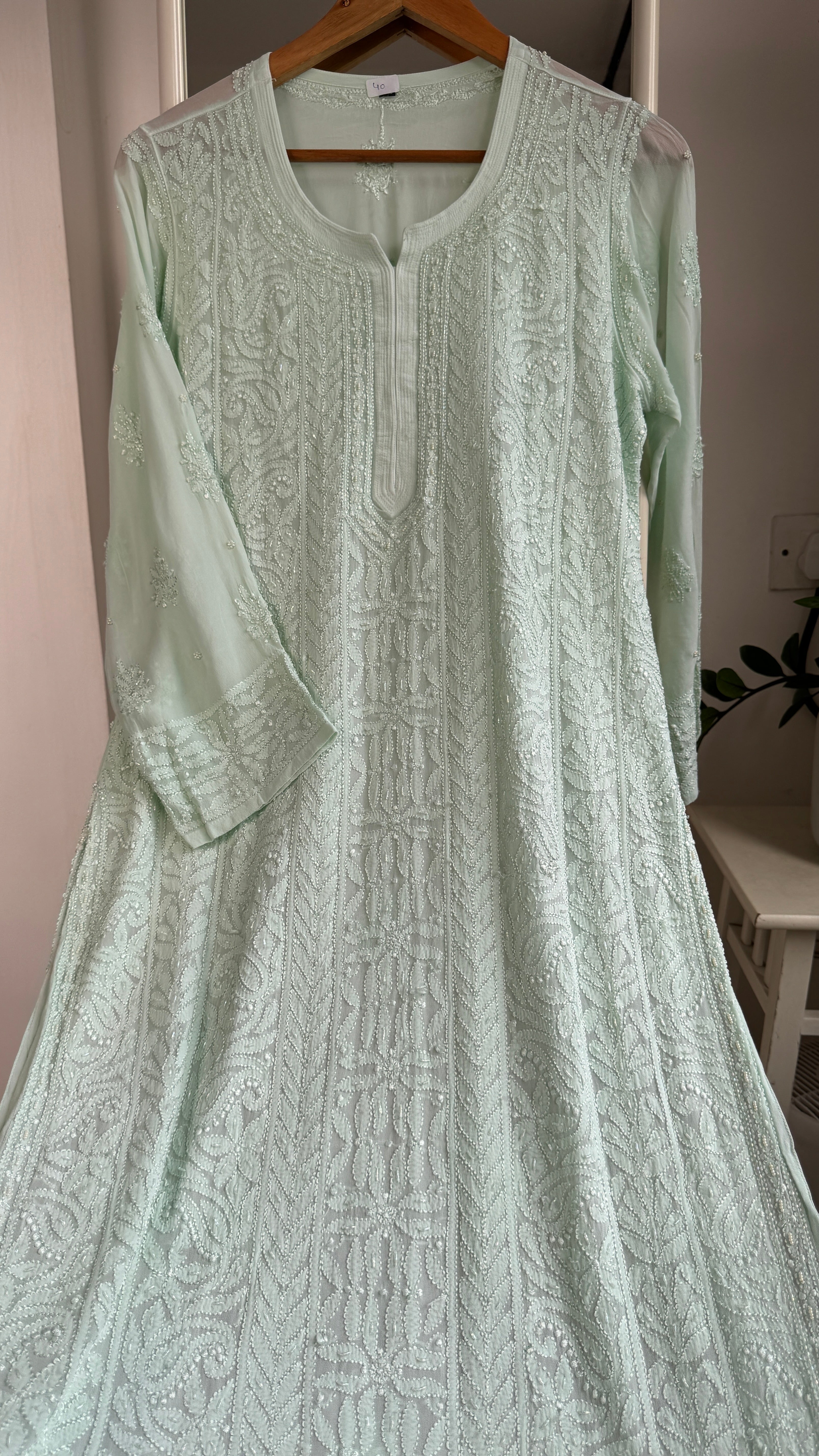 Viscose Kurti with Pearl  Work - Green