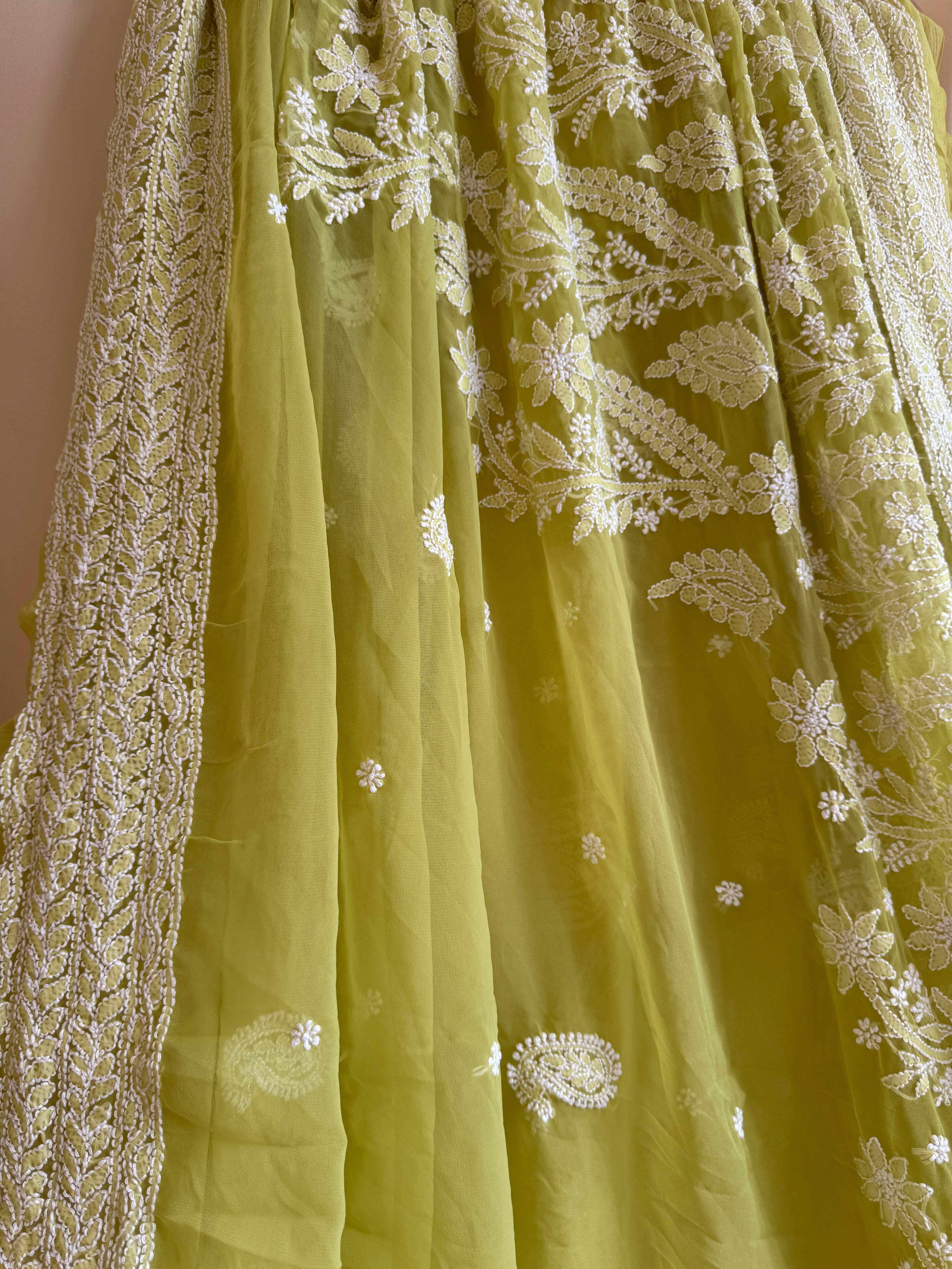 Georgette Chikankari saree in Green ARIAA CHIKANKARI 