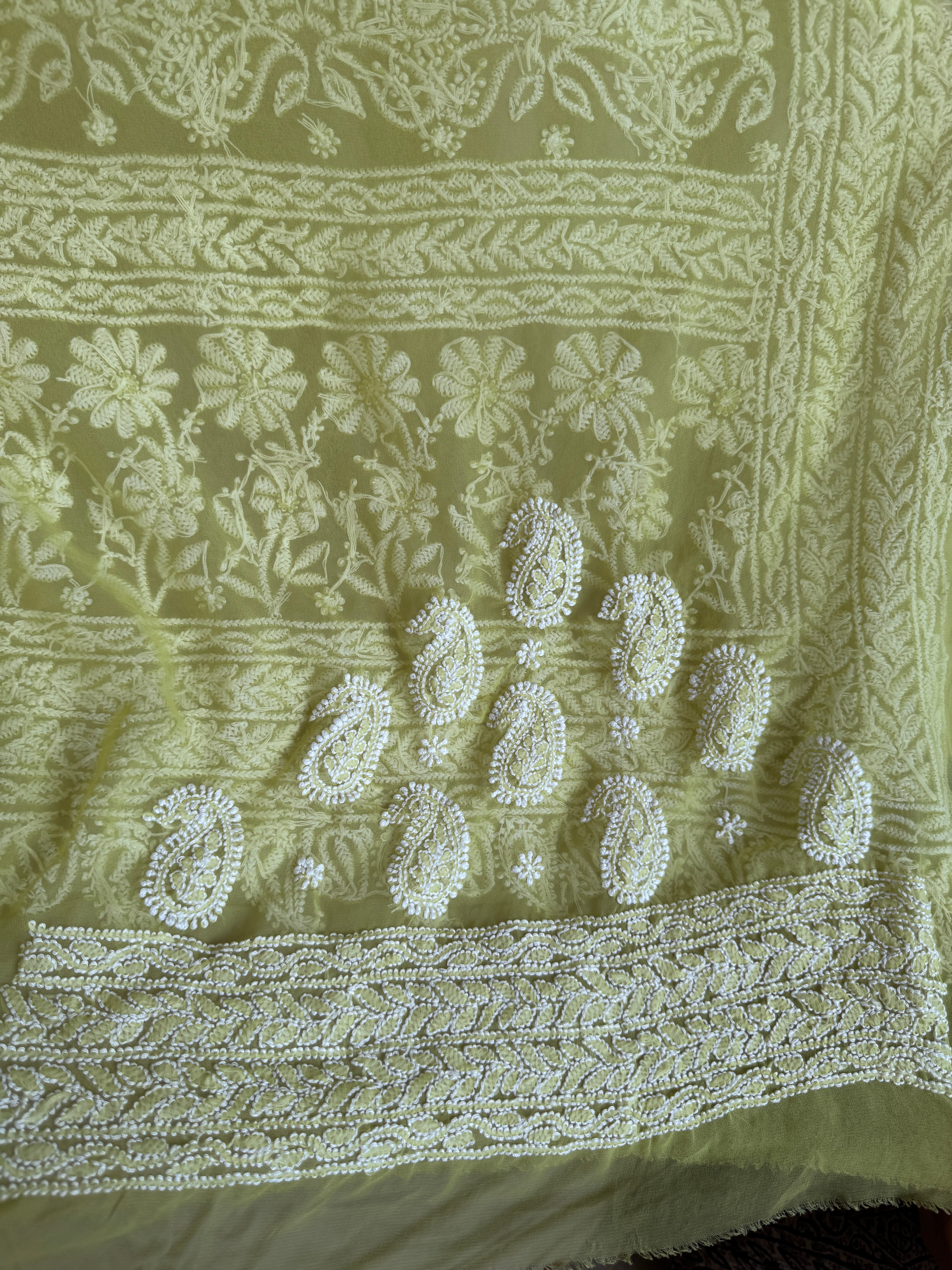 Georgette Chikankari saree in Green ARIAA CHIKANKARI 