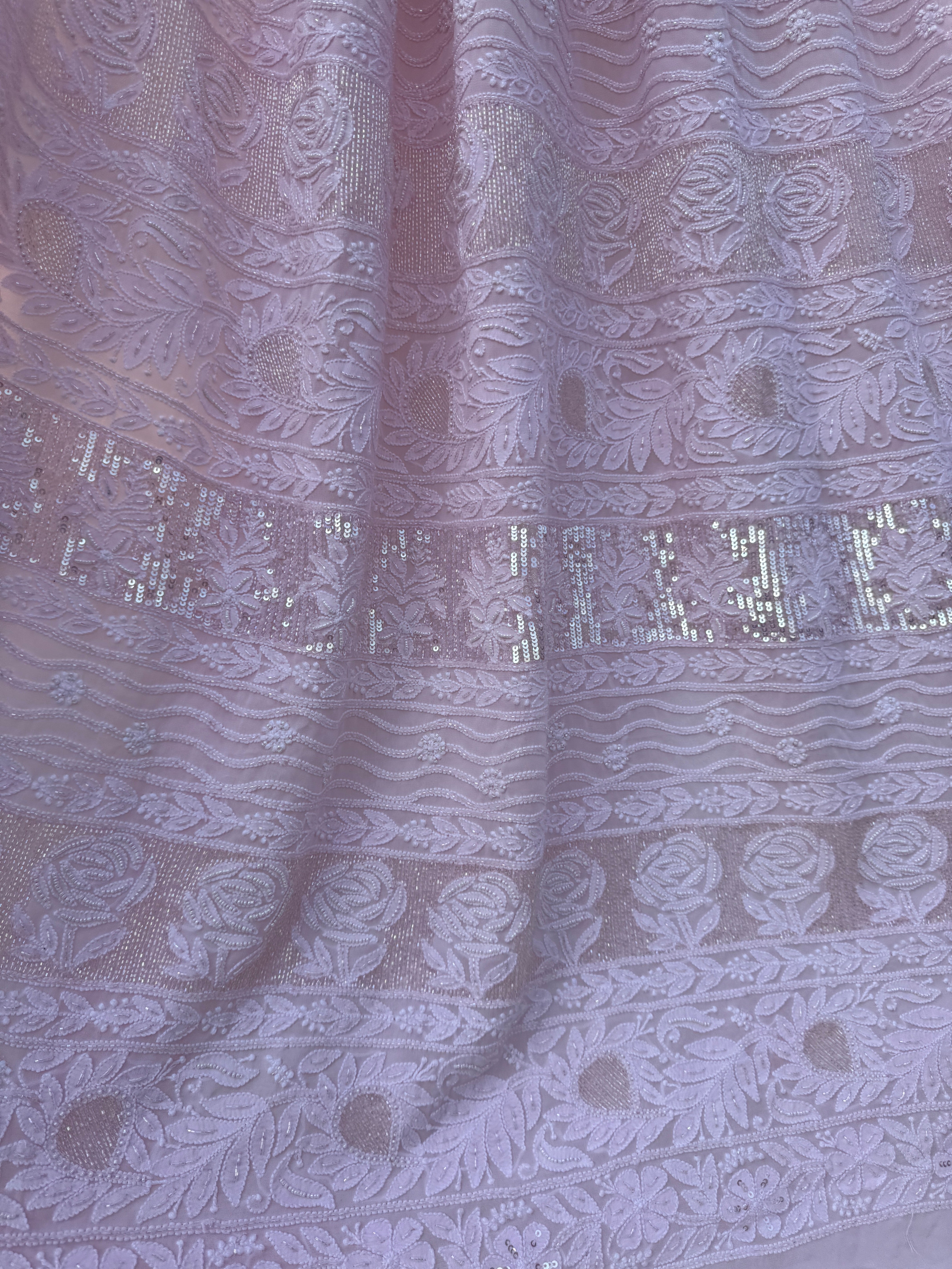Viscose Chikankari saree with Pearl embellishments- pink