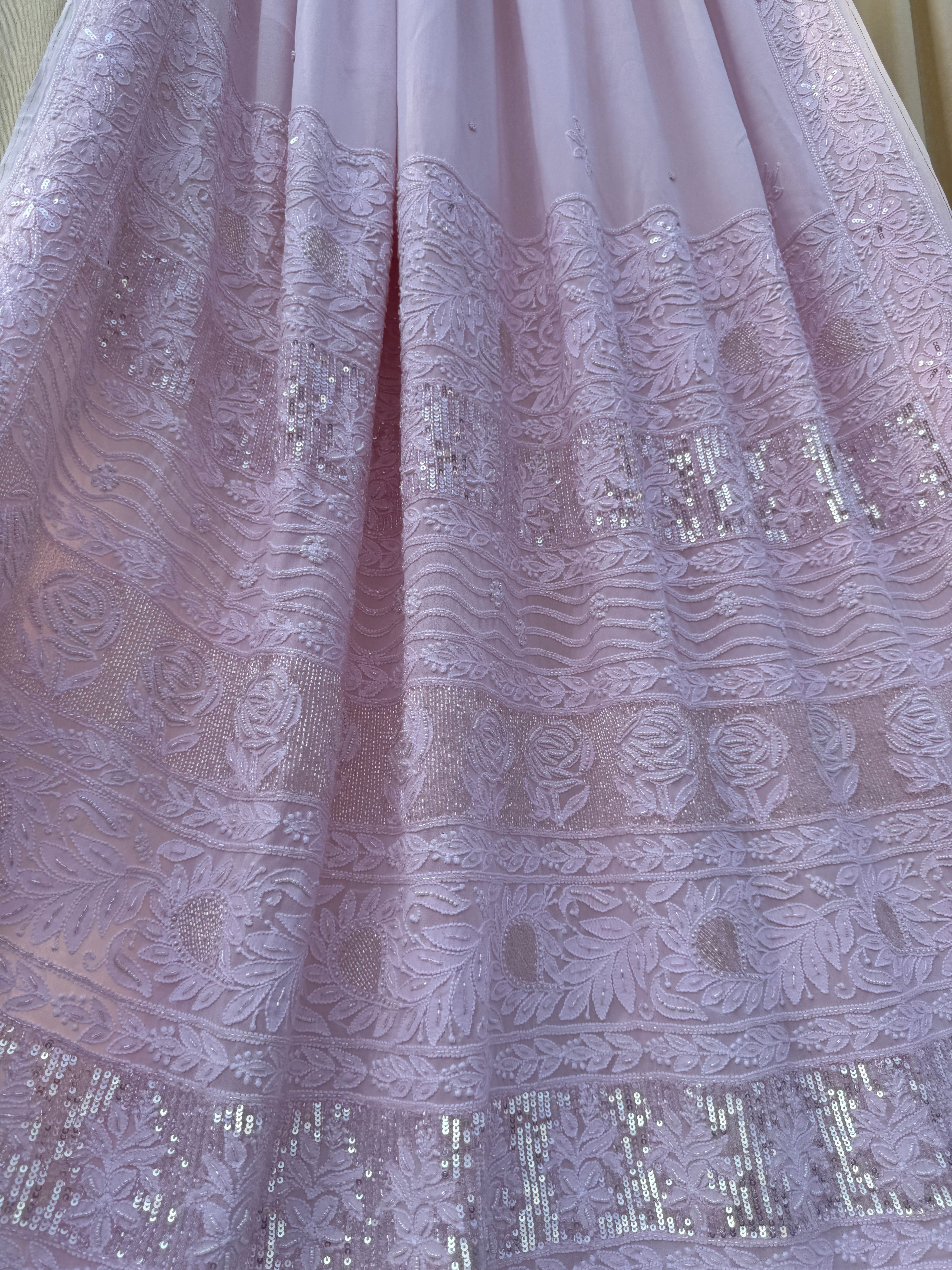 Viscose Chikankari saree with Pearl embellishments- pink