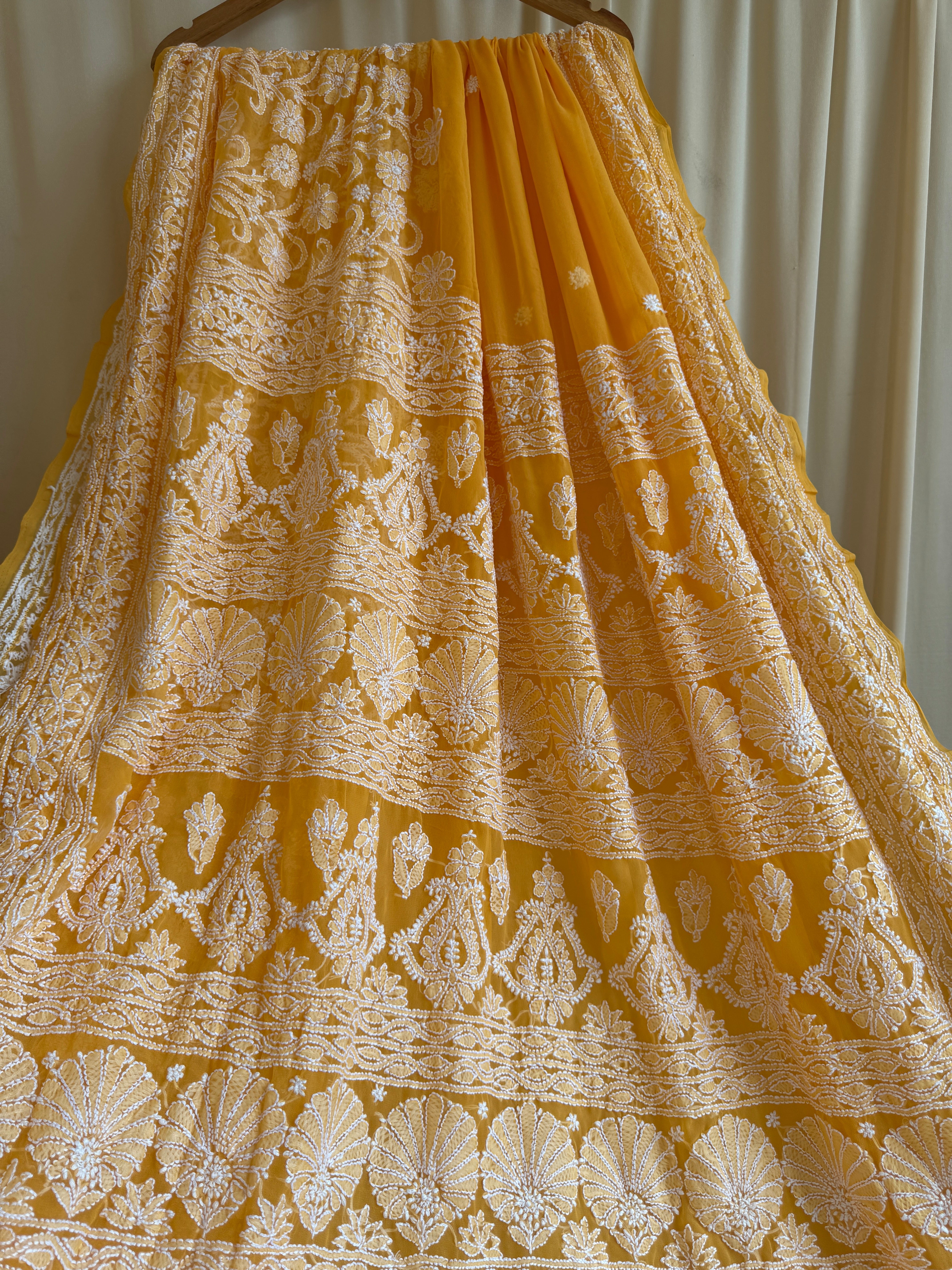 Georgette Chikankari saree in Orange ARIAA CHIKANKARI 