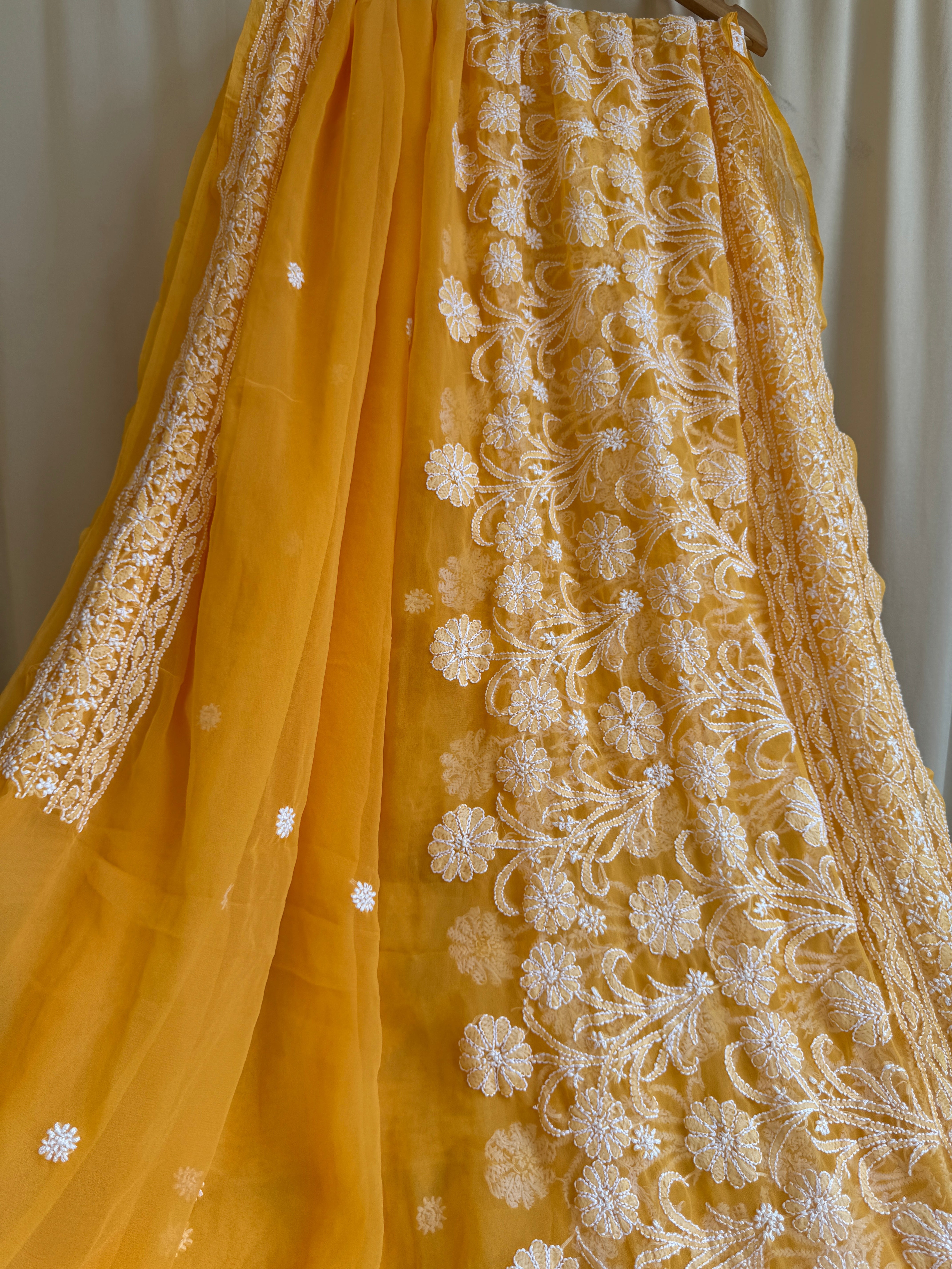 Georgette Chikankari saree in Orange ARIAA CHIKANKARI 