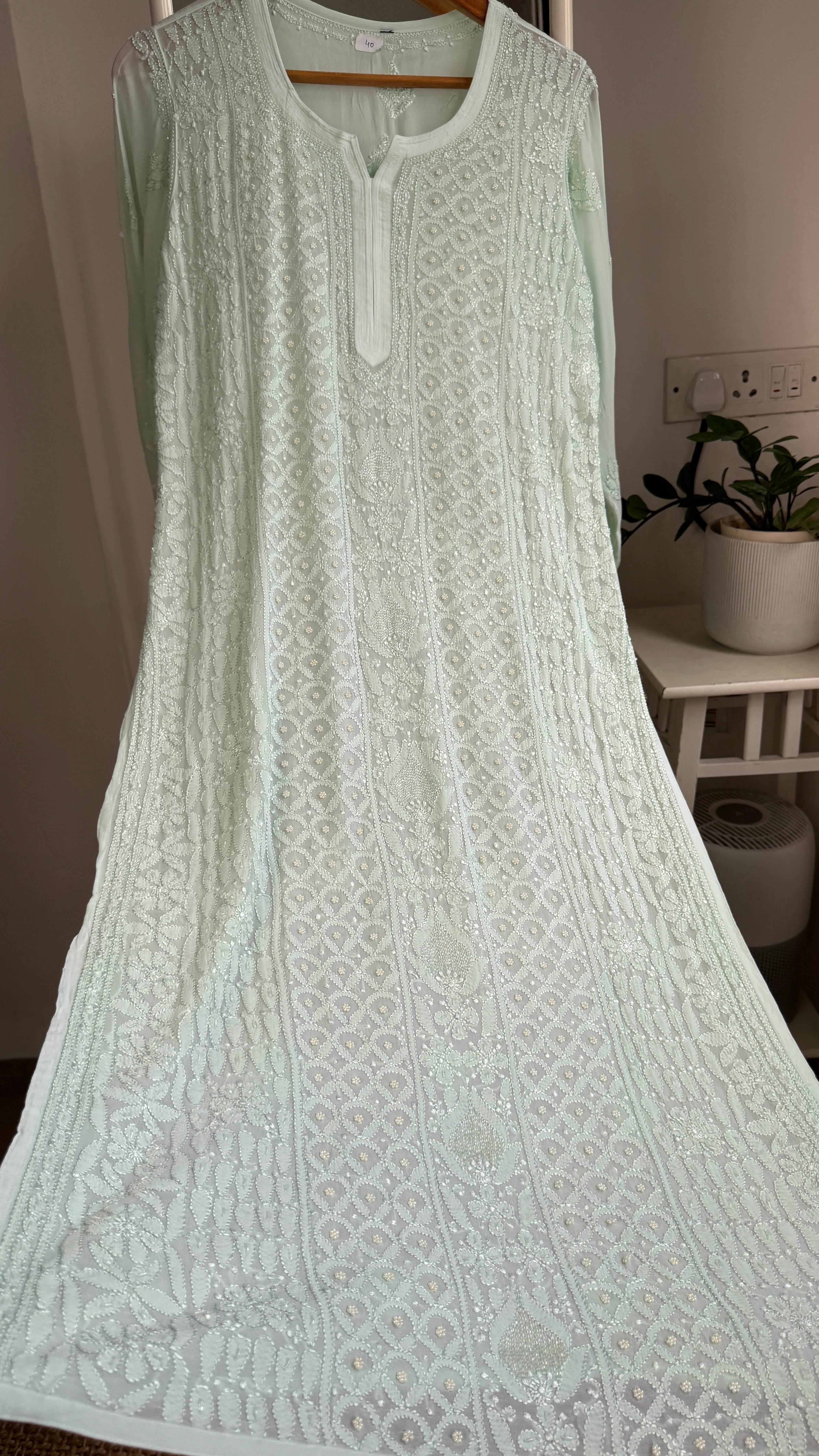 Viscose Kurti with Pearl  Work - Green