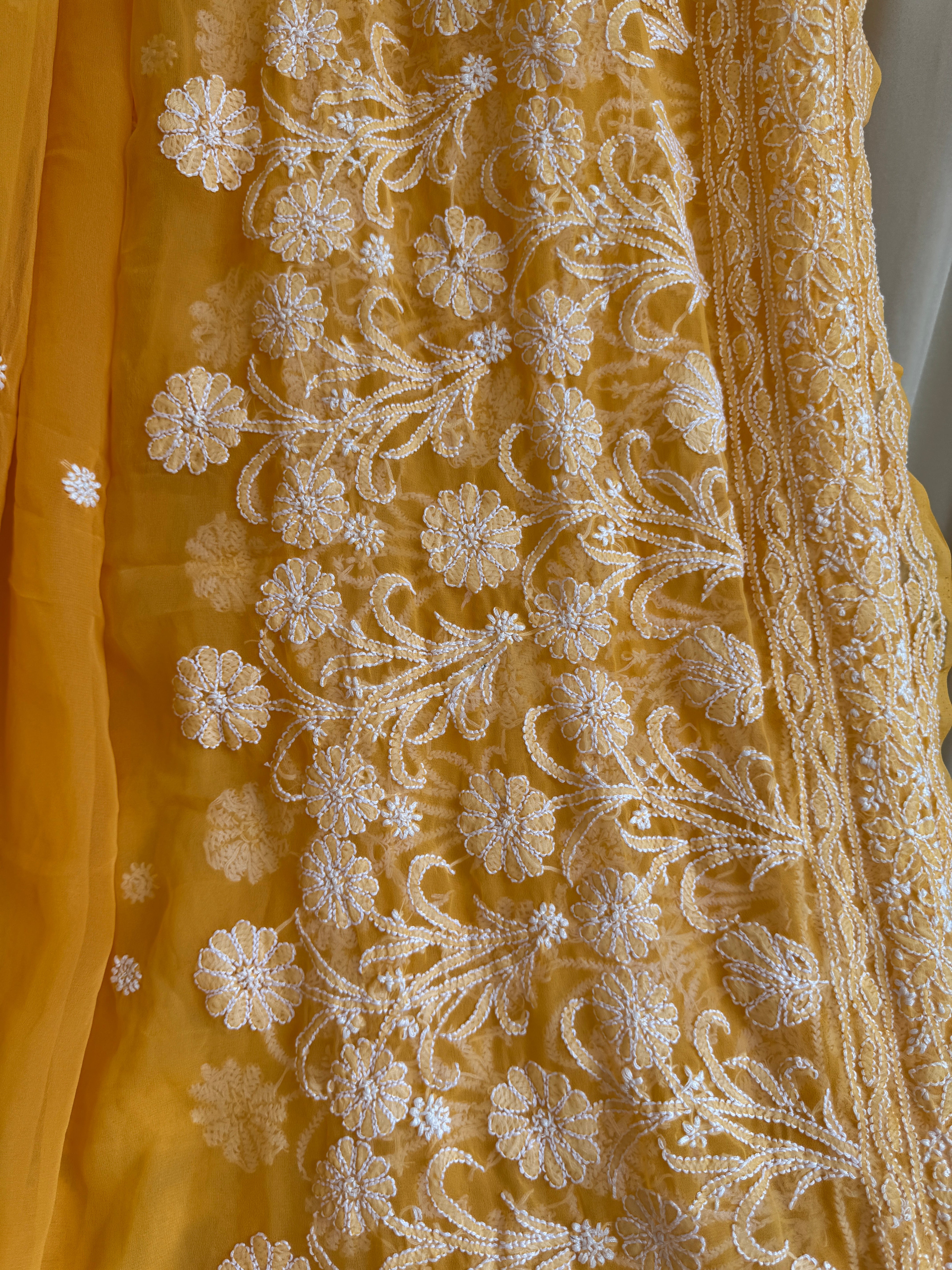 Georgette Chikankari saree in Orange ARIAA CHIKANKARI 