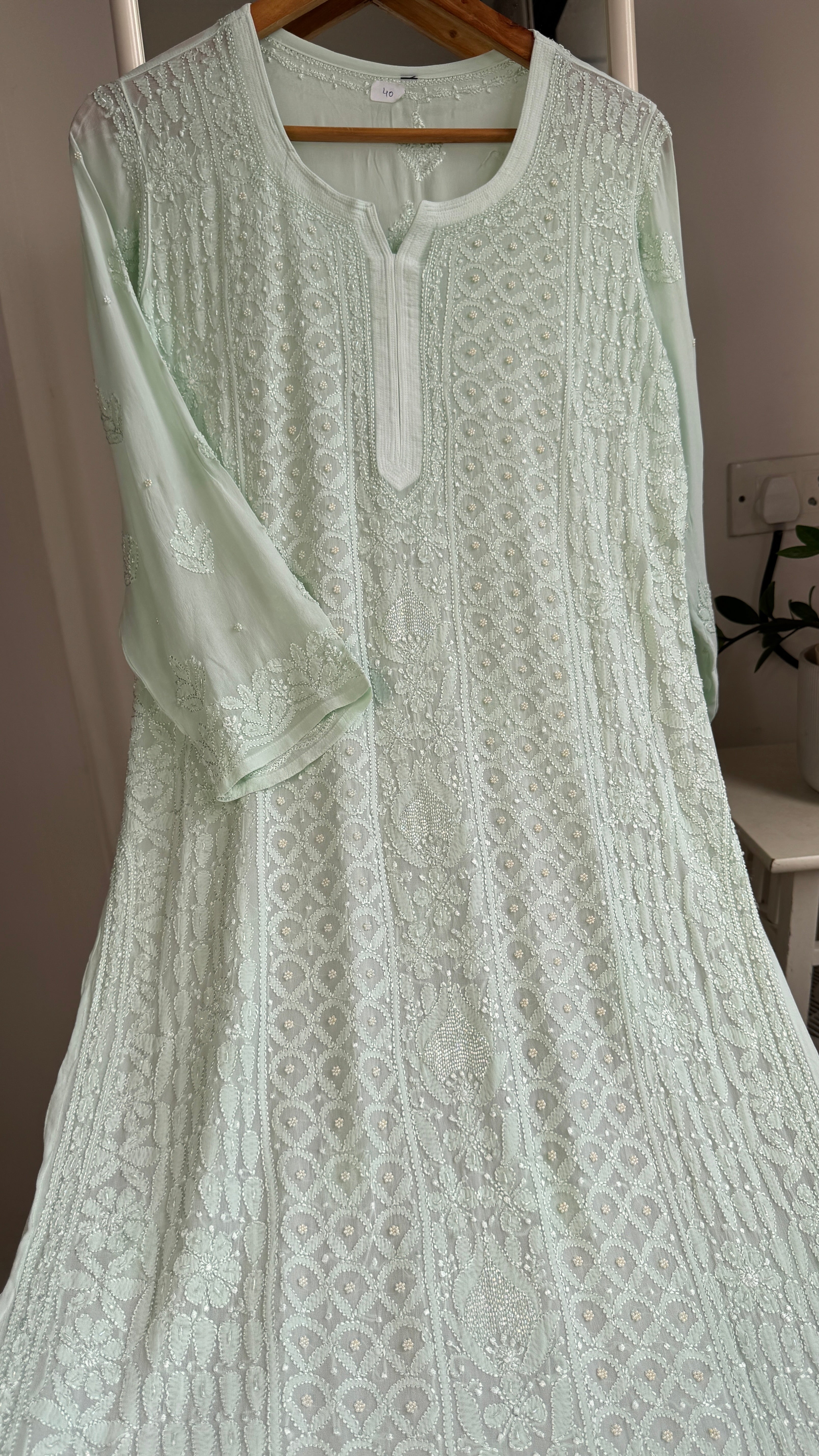 Viscose Kurti with Pearl  Work - Green