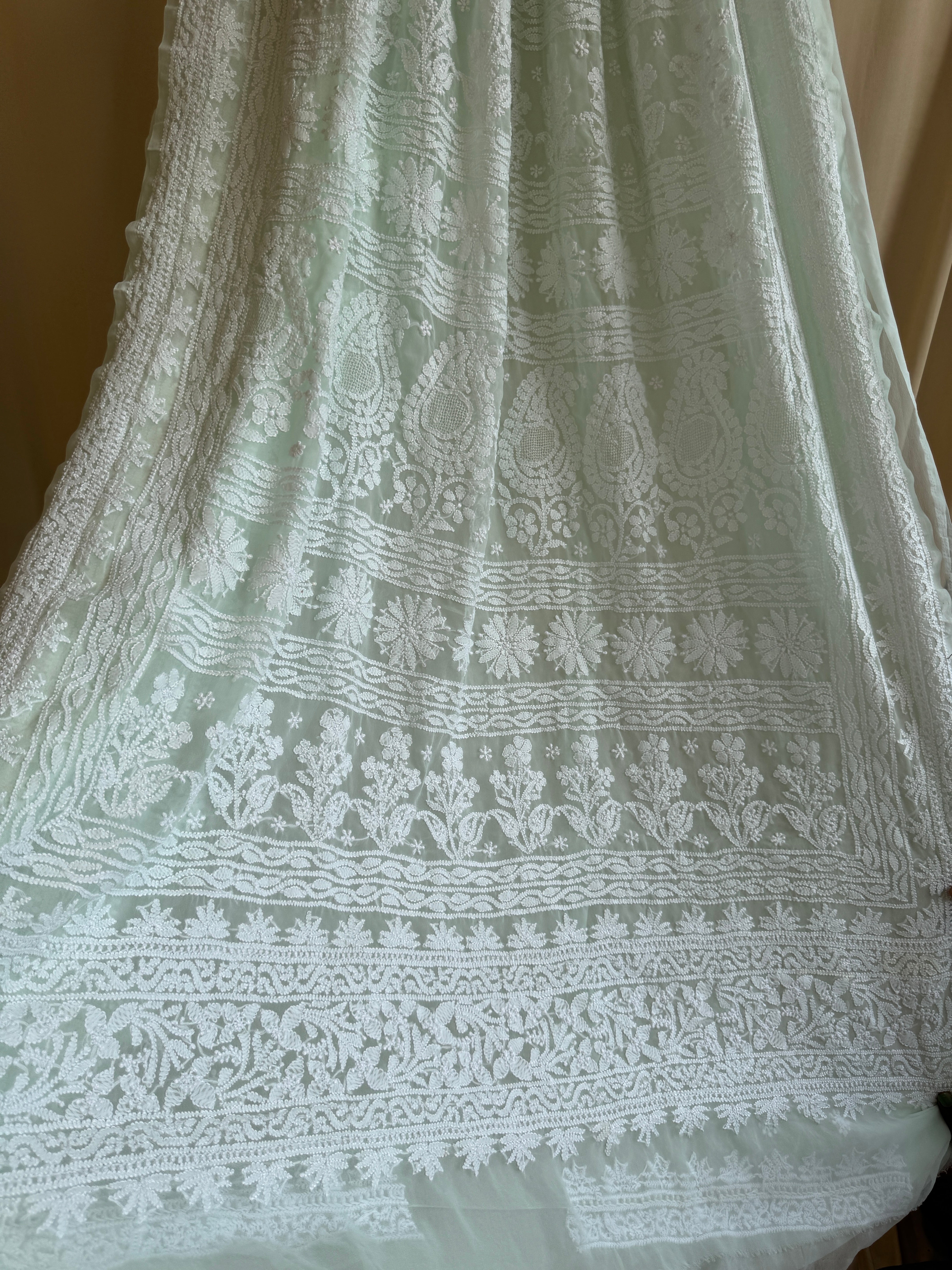 Georgette Chikankari saree in Sea Green ARIAA CHIKANKARI 