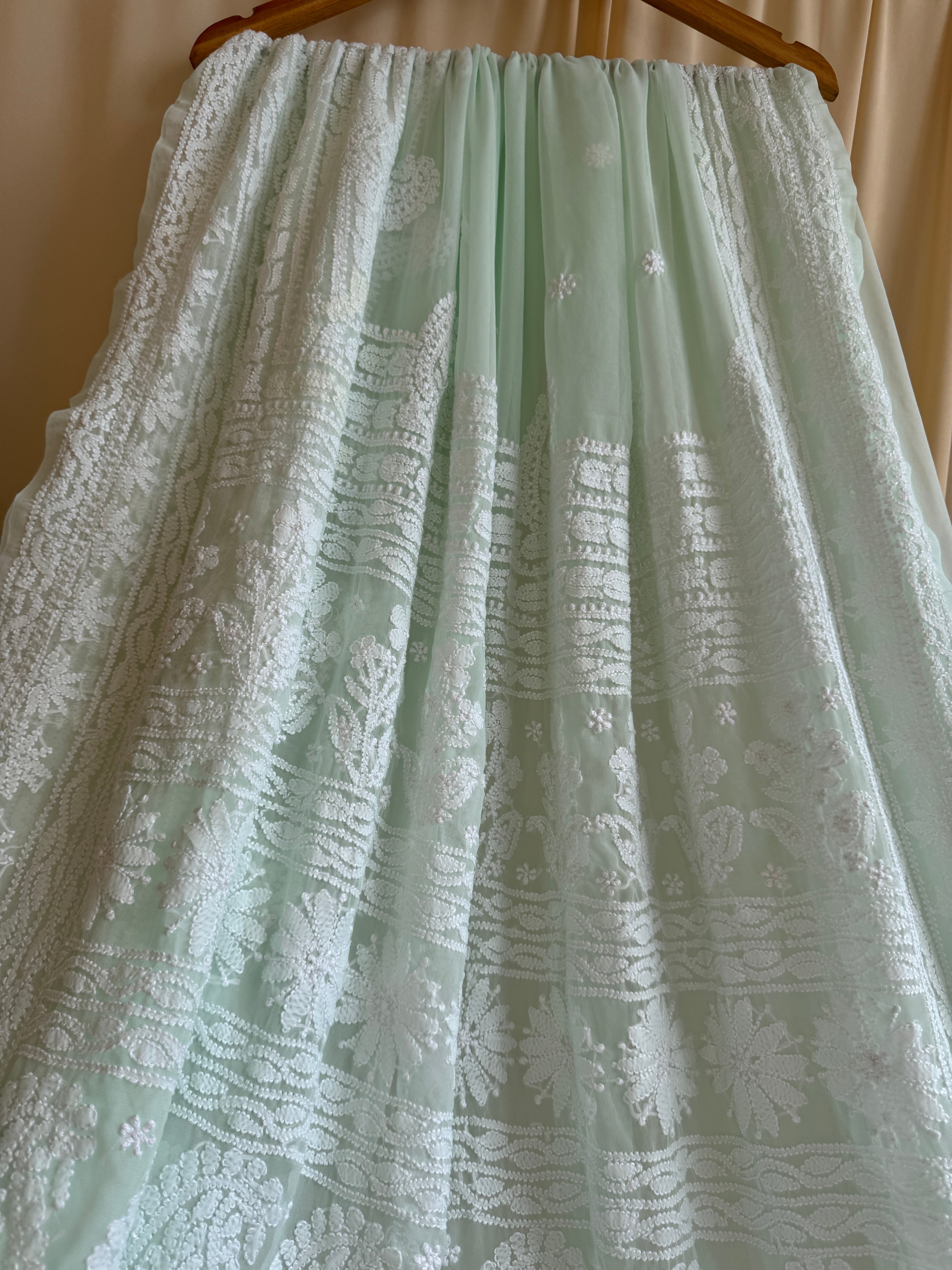 Georgette Chikankari saree in Sea Green ARIAA CHIKANKARI 