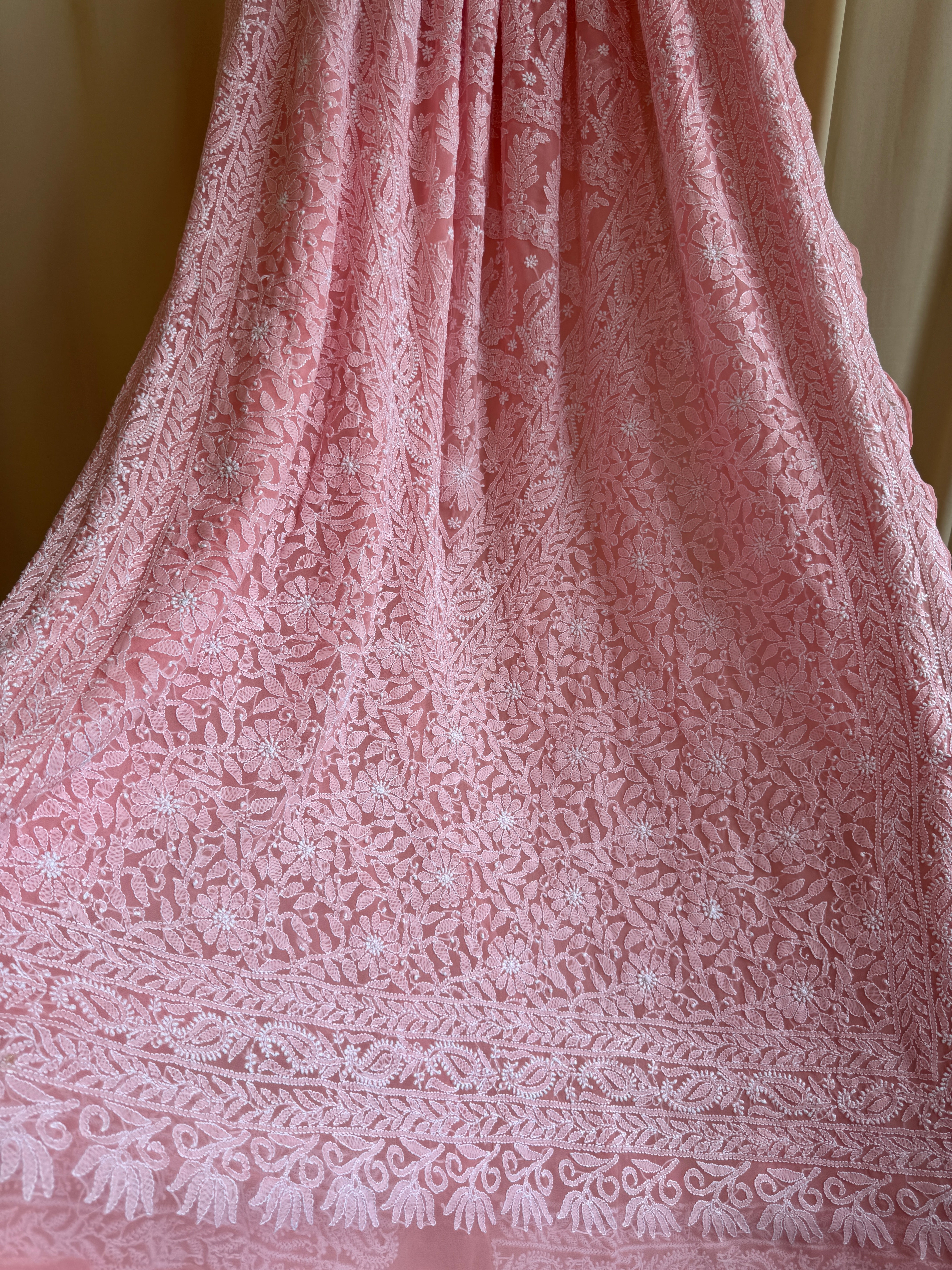Georgette Chikankari saree in Pink ARIAA CHIKANKARI 