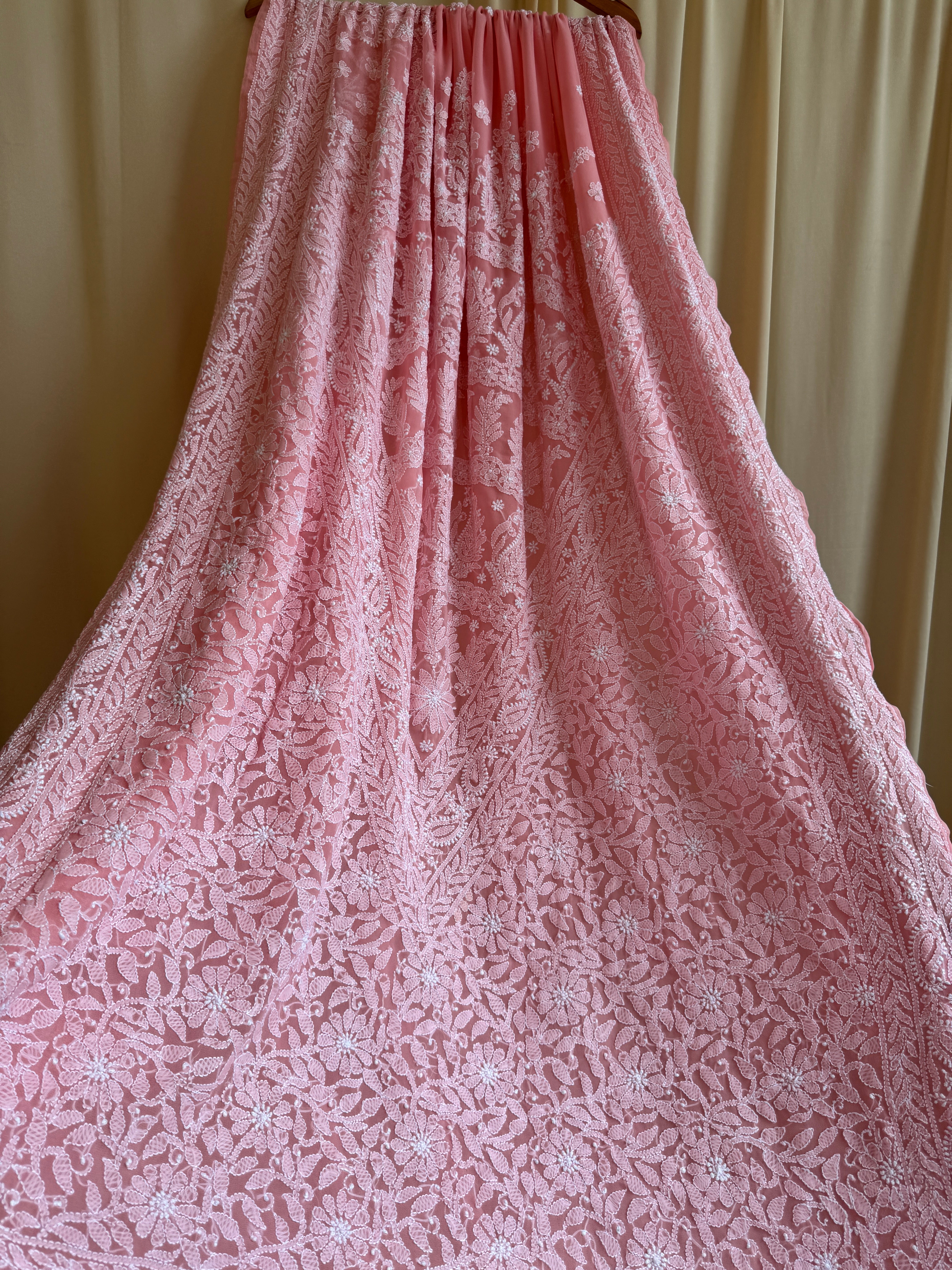 Georgette Chikankari saree in Pink ARIAA CHIKANKARI 