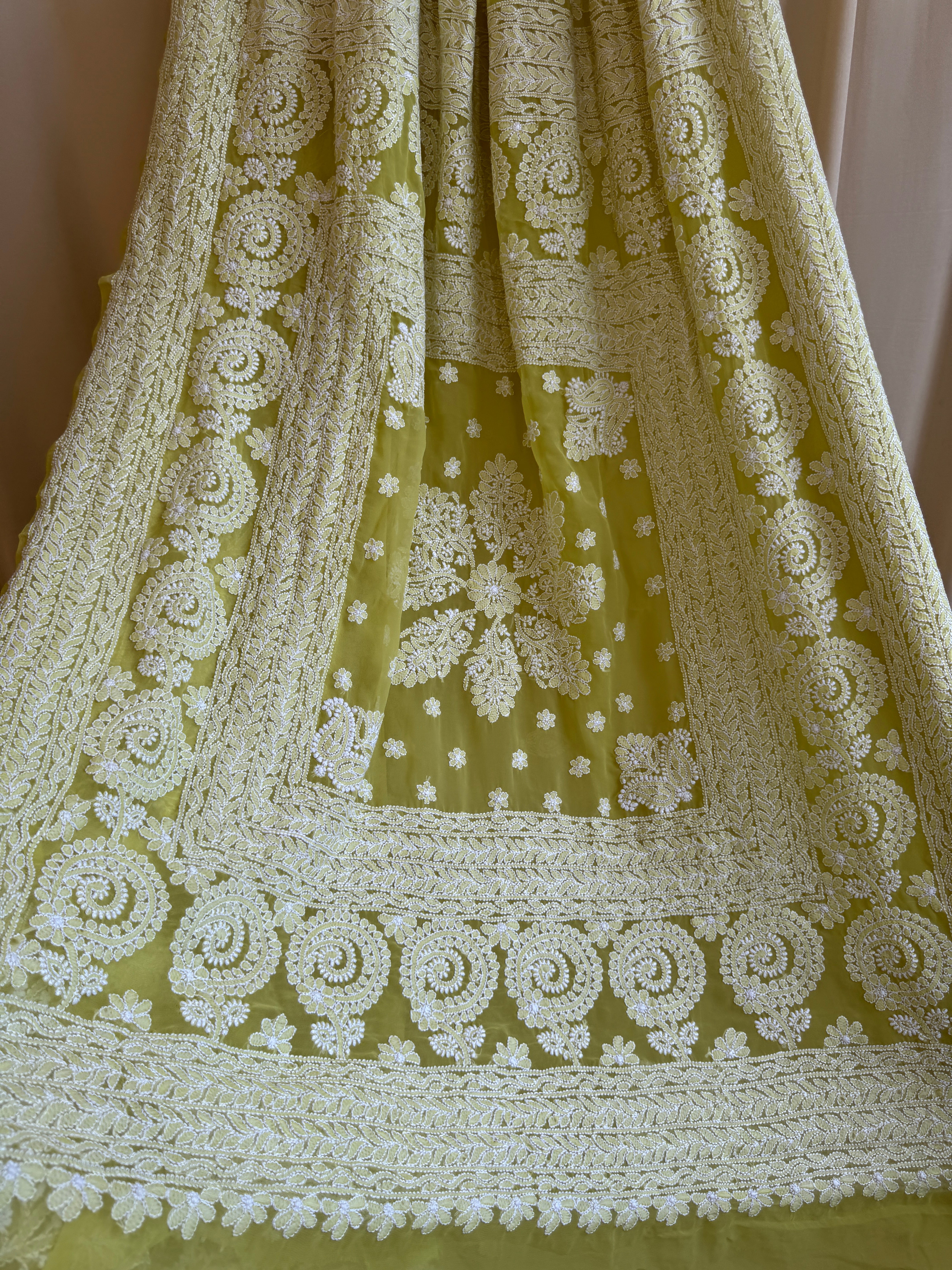 Georgette Chikankari saree in Green ARIAA CHIKANKARI 