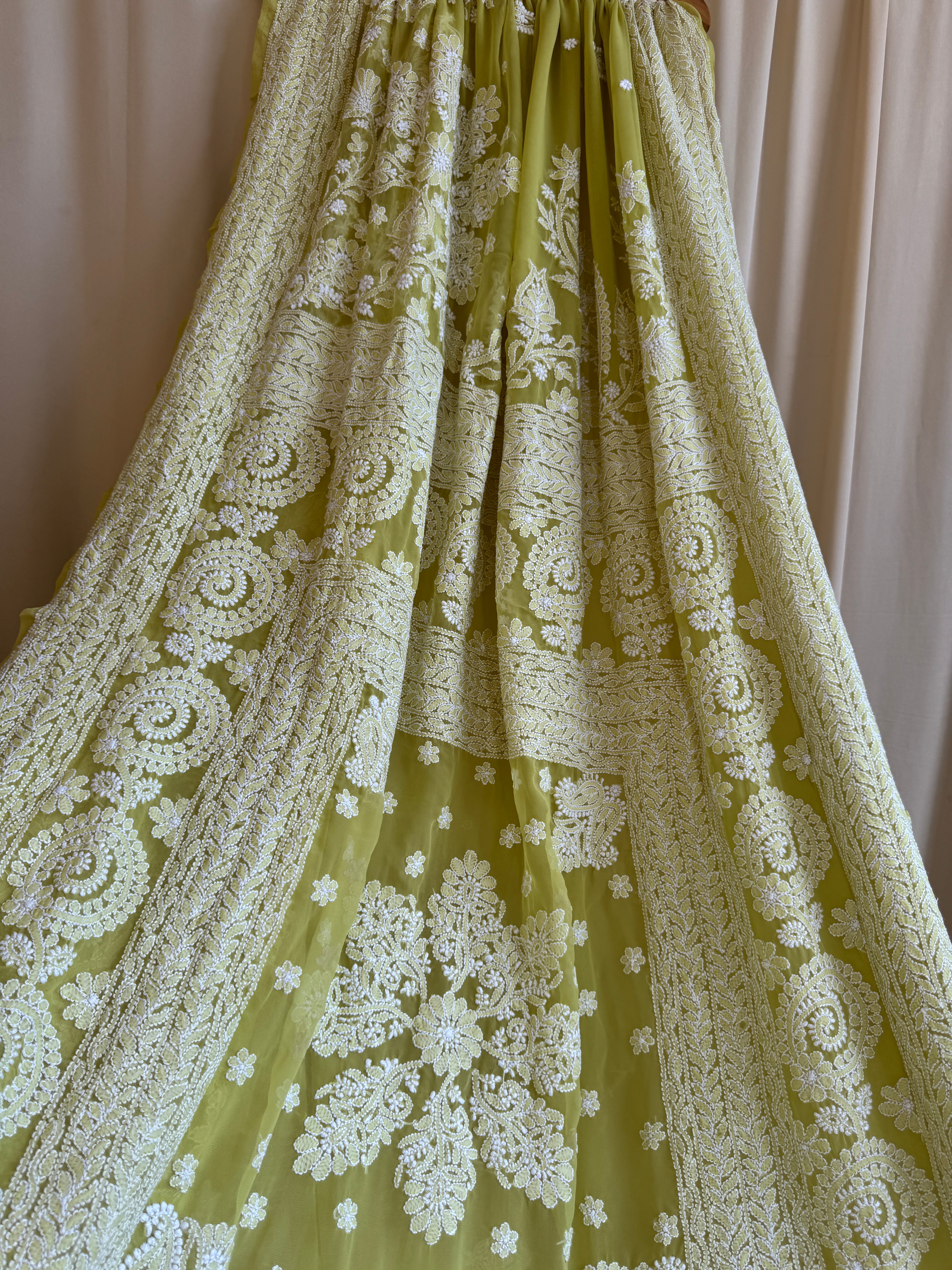 Georgette Chikankari saree in Green ARIAA CHIKANKARI 