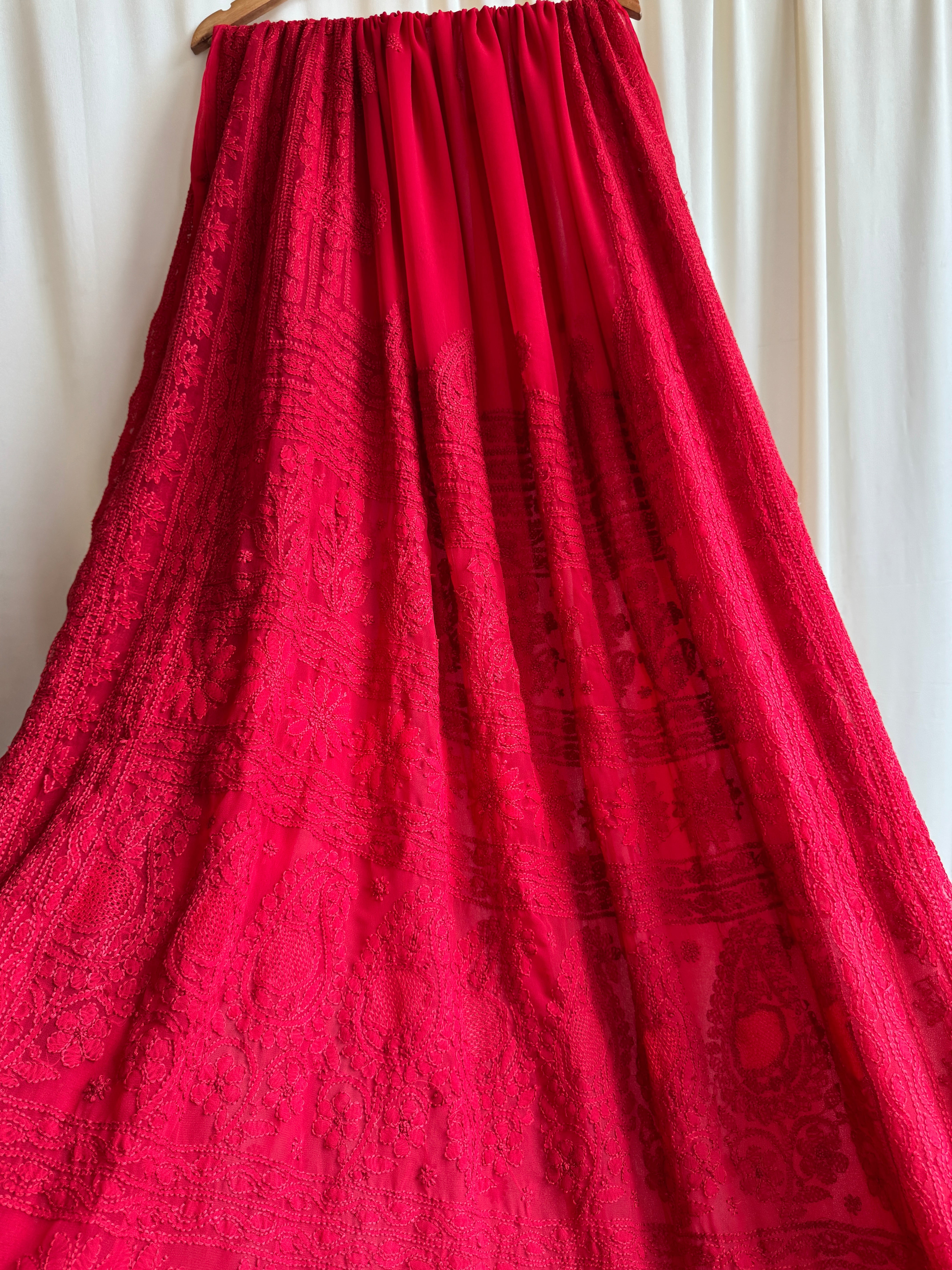 Georgette Chikankari saree in Red ARIAA CHIKANKARI 