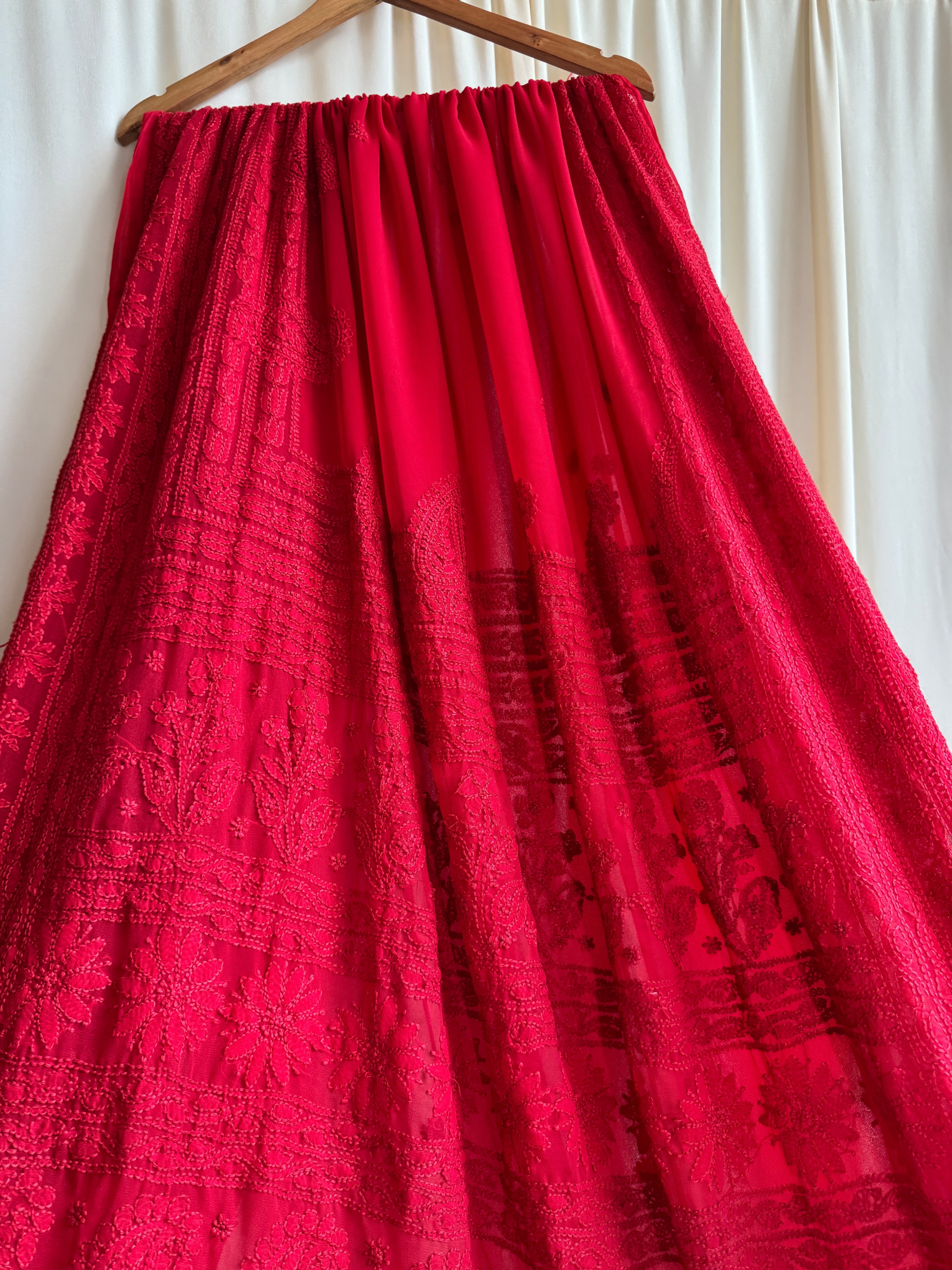 Georgette Chikankari saree in Red ARIAA CHIKANKARI 