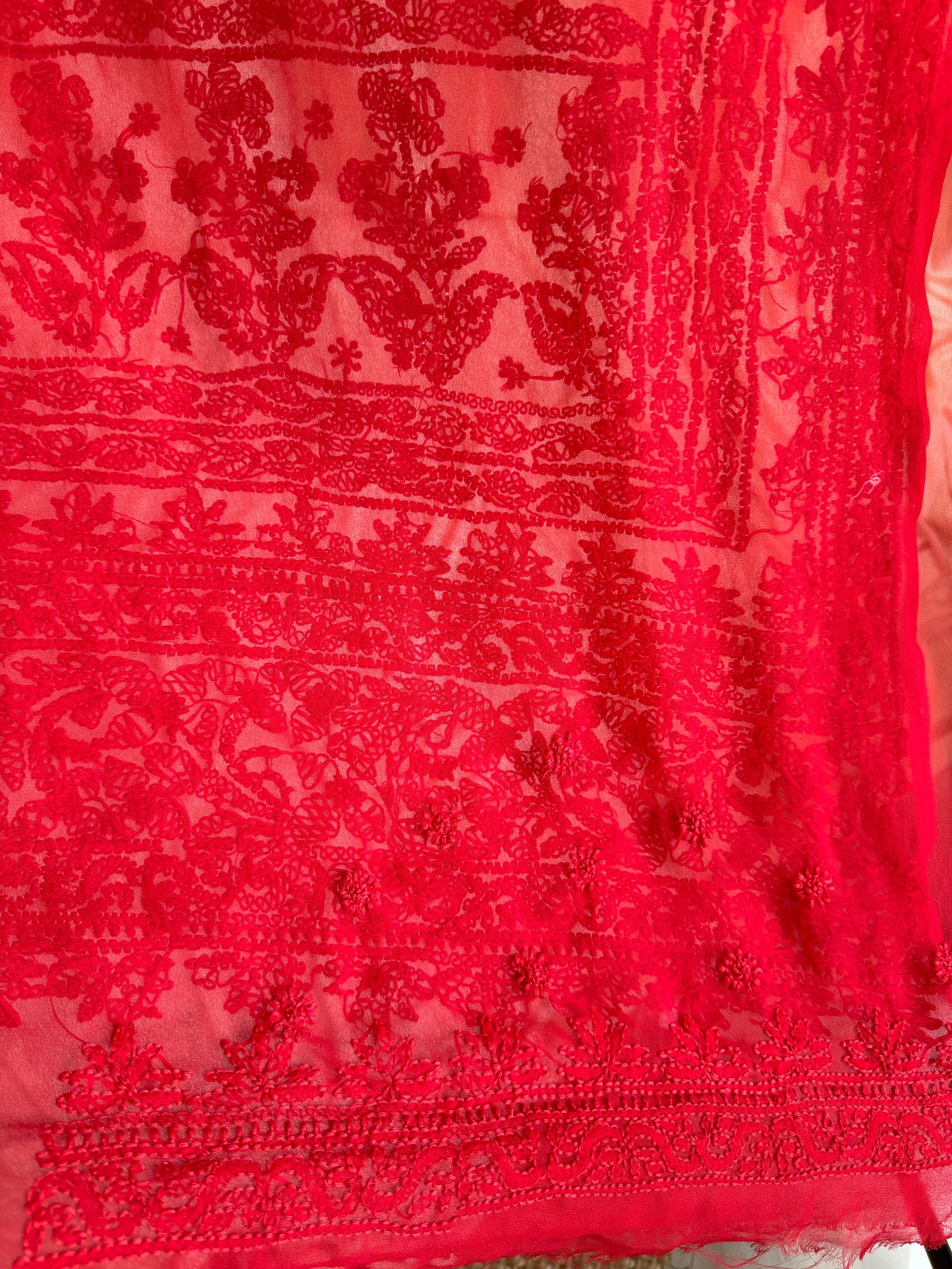Georgette Chikankari saree in Red ARIAA CHIKANKARI 