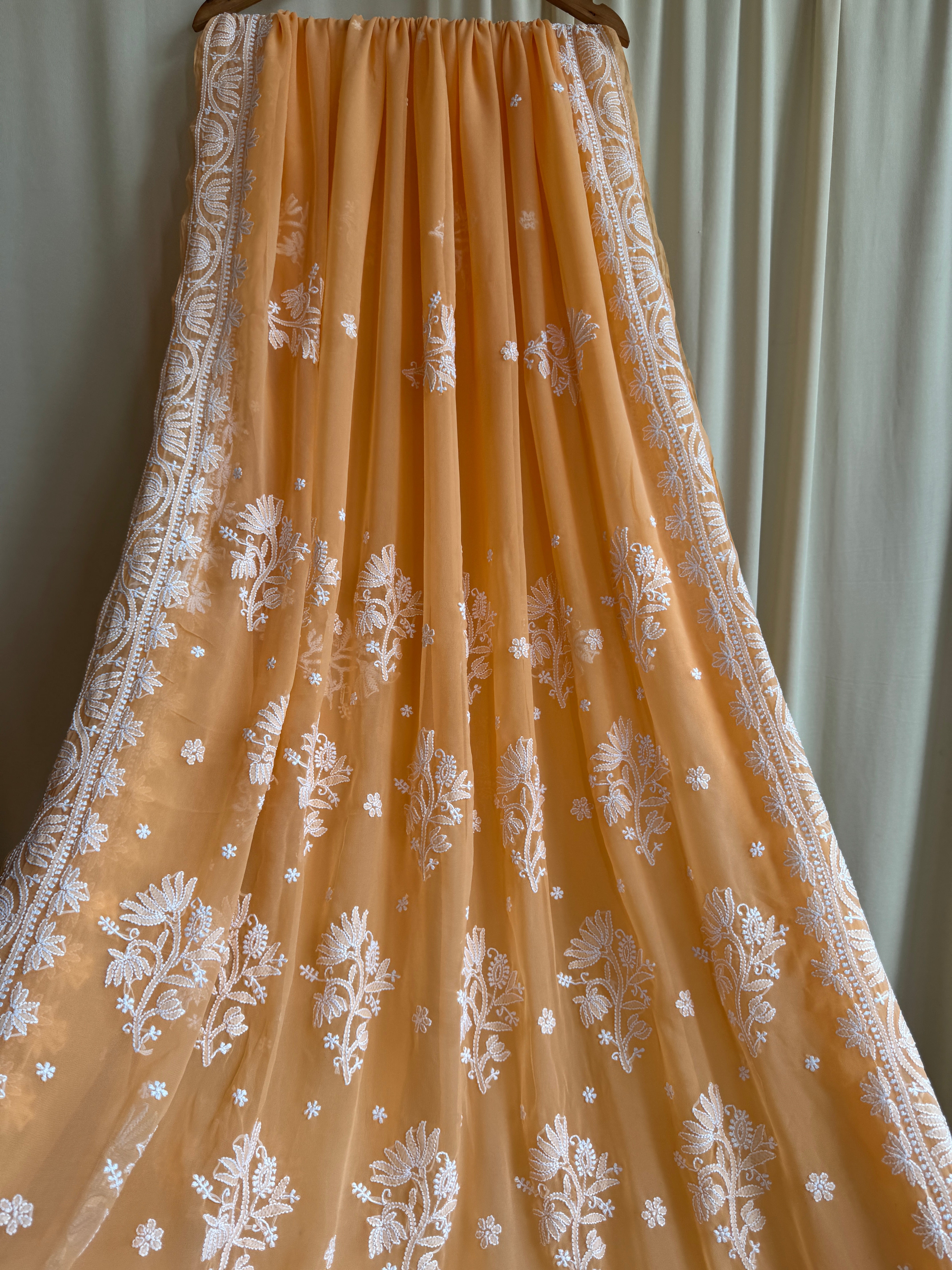 Georgette Chikankari saree in Orange ARIAA CHIKANKARI 
