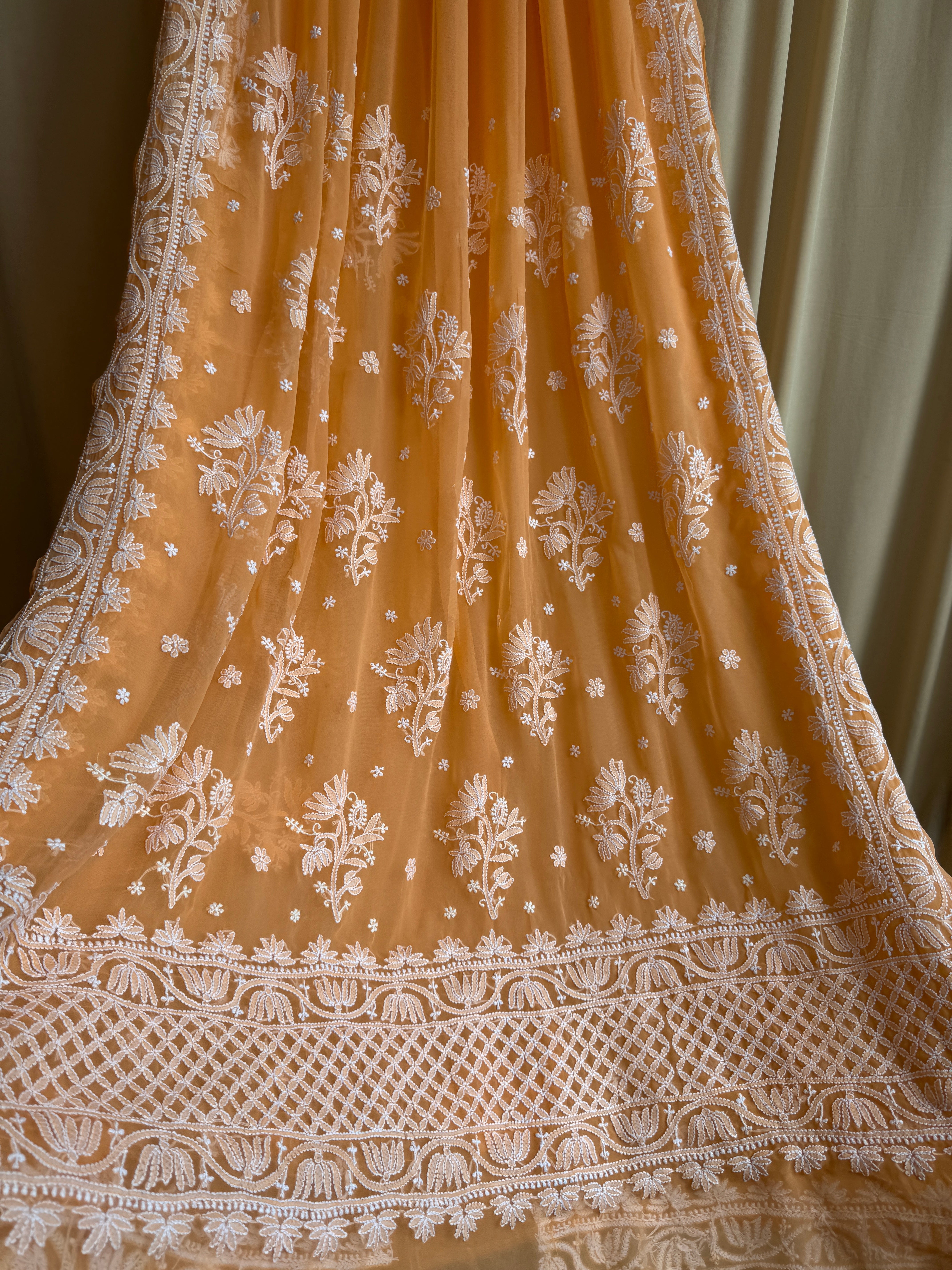 Georgette Chikankari saree in Orange ARIAA CHIKANKARI 