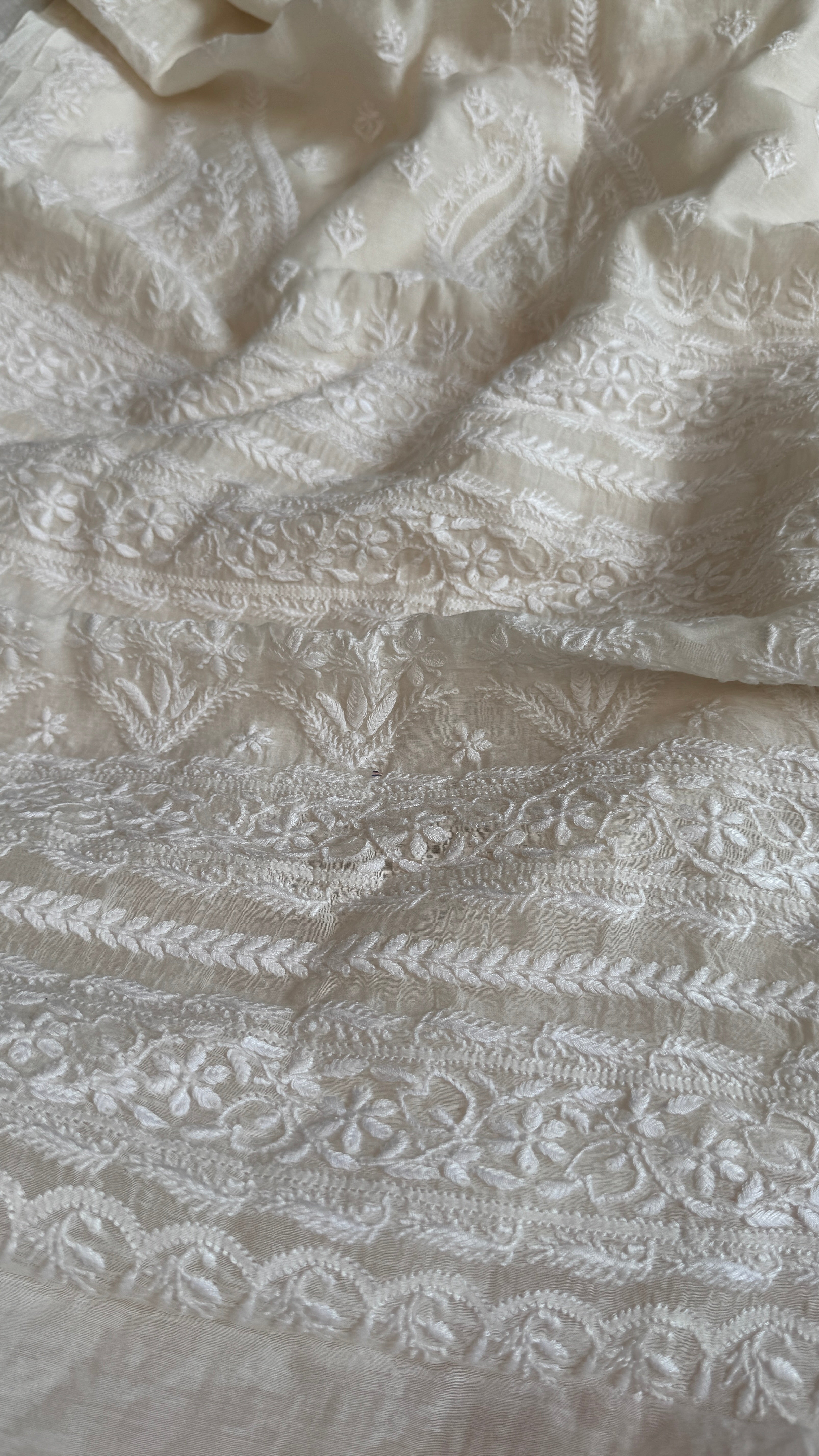 Pure Mul Chanderi Chikankari saree in White