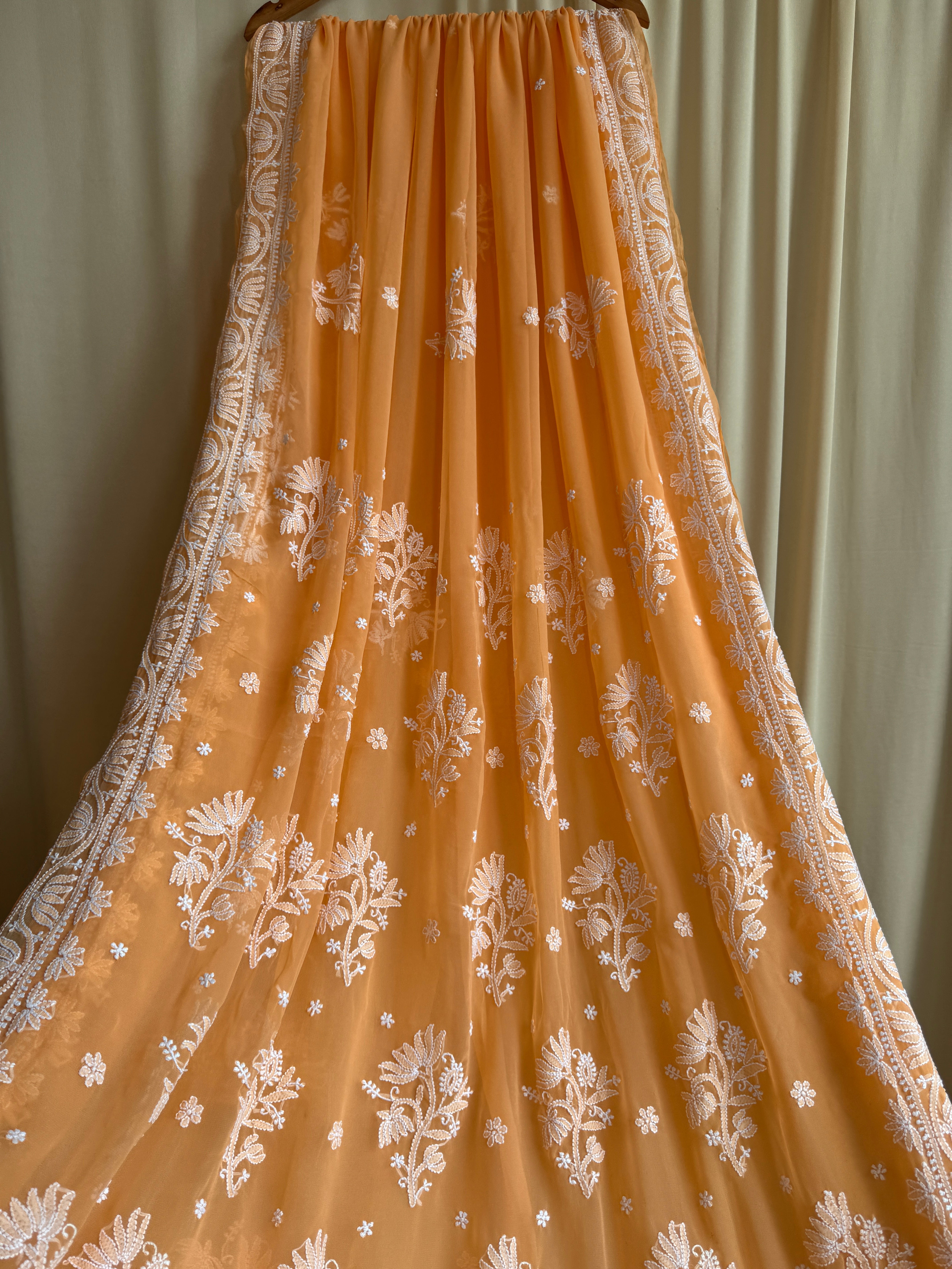 Georgette Chikankari saree in Orange ARIAA CHIKANKARI 