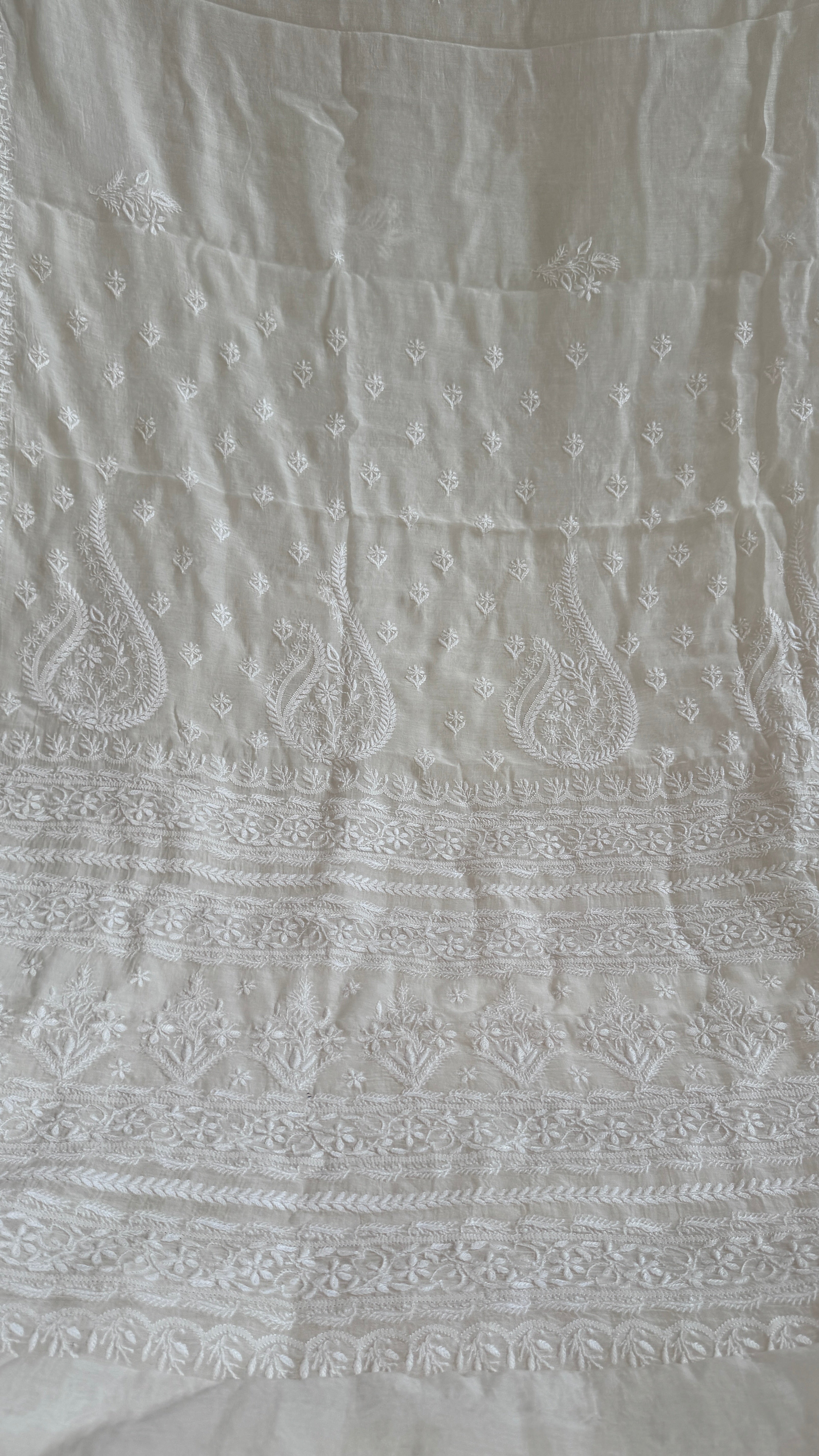 Pure Mul Chanderi Chikankari saree in White