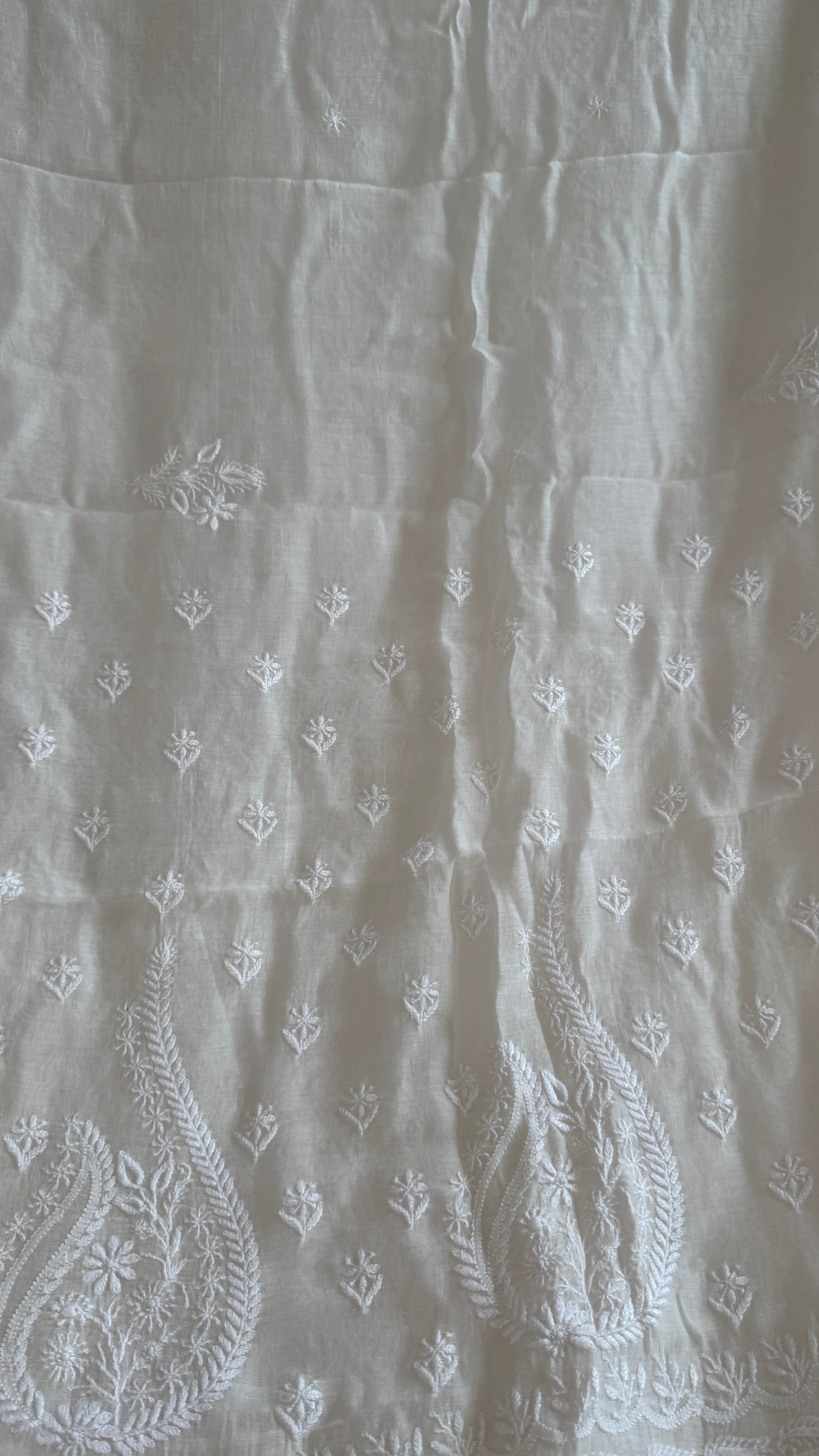 Pure Mul Chanderi Chikankari saree in White