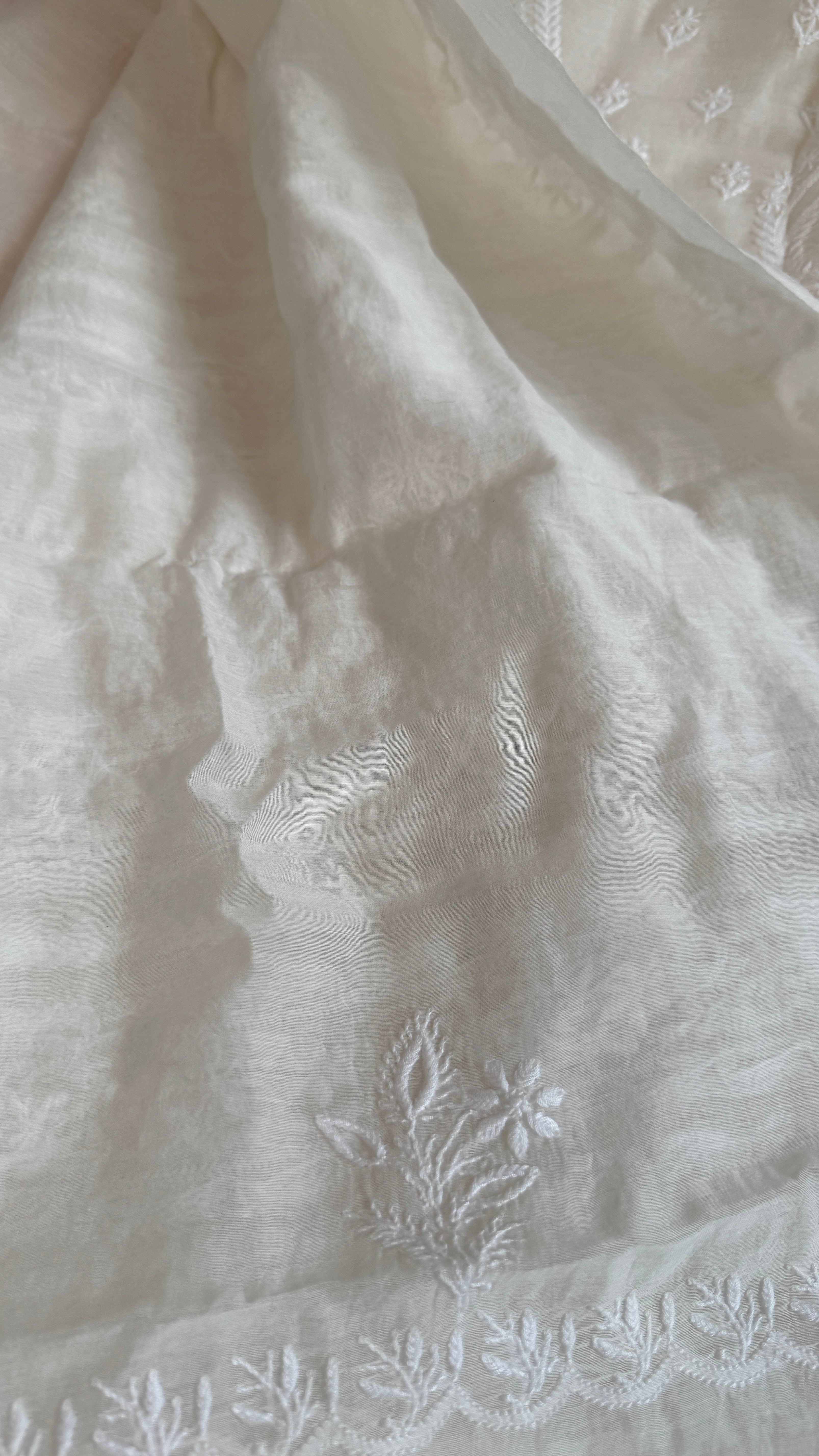 Pure Mul Chanderi Chikankari saree in White