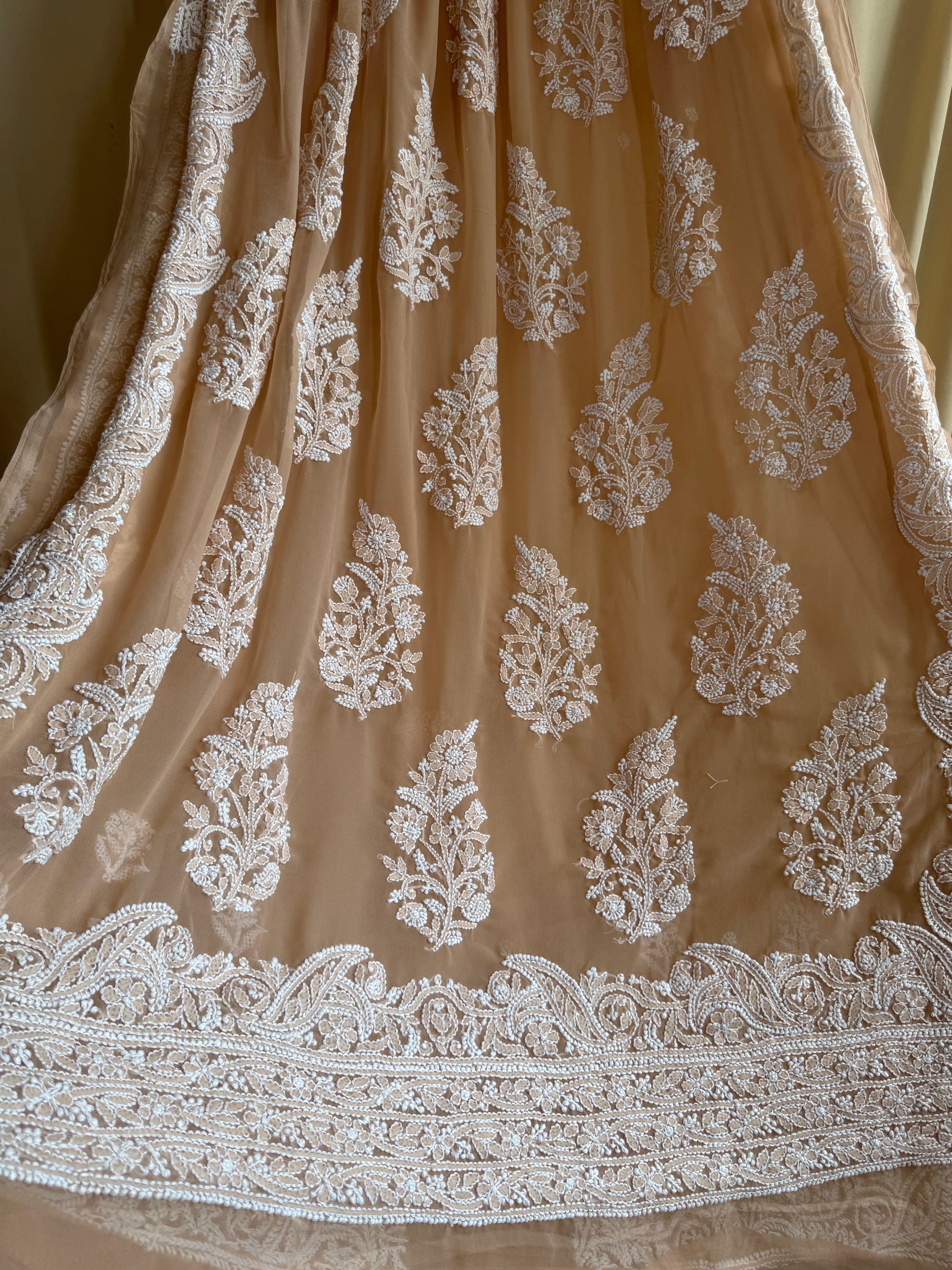 Georgette Chikankari saree in Beige ARIAA CHIKANKARI 