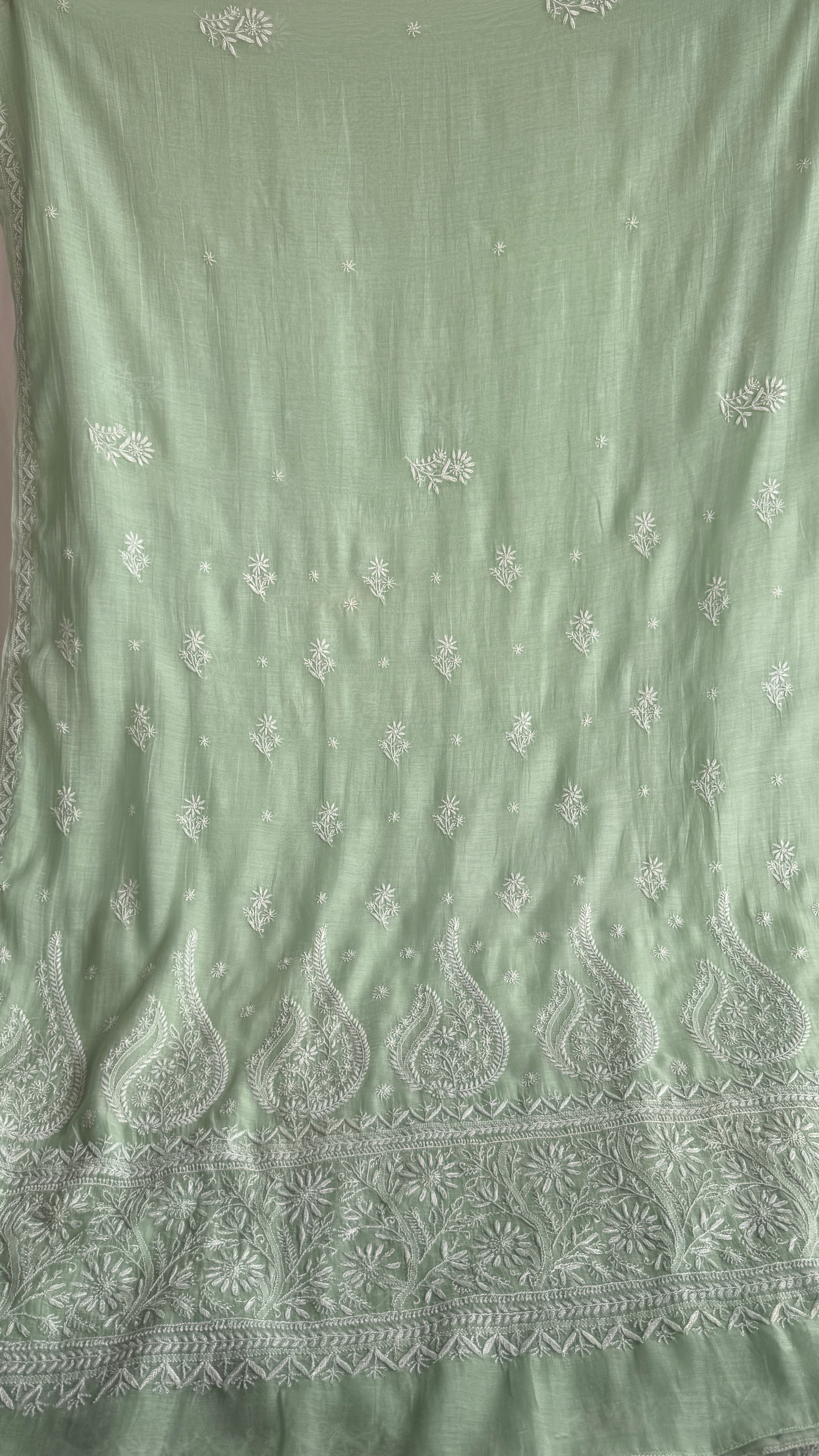 Pure Mul Chanderi Chikankari saree in Green
