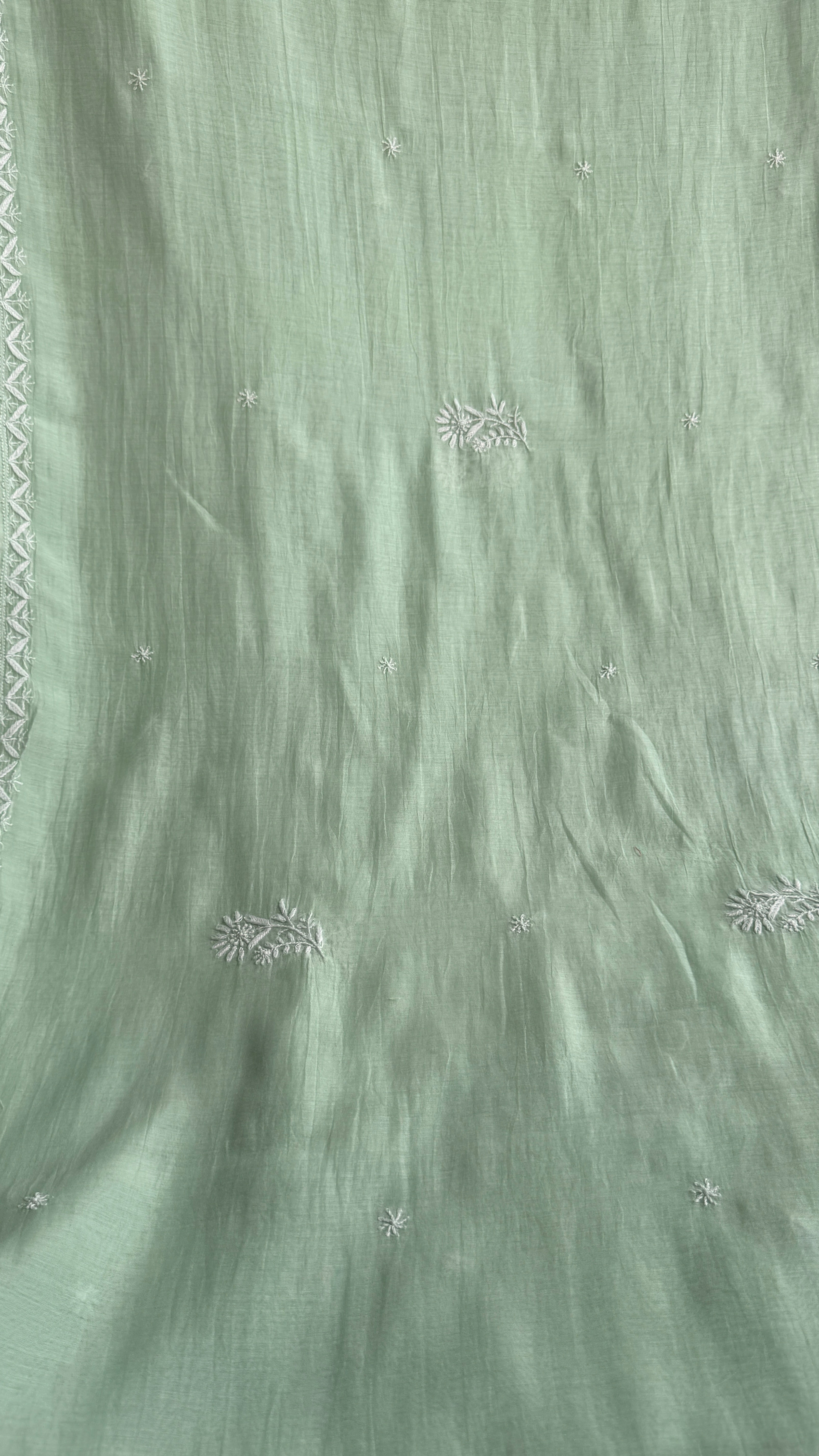 Pure Mul Chanderi Chikankari saree in Green