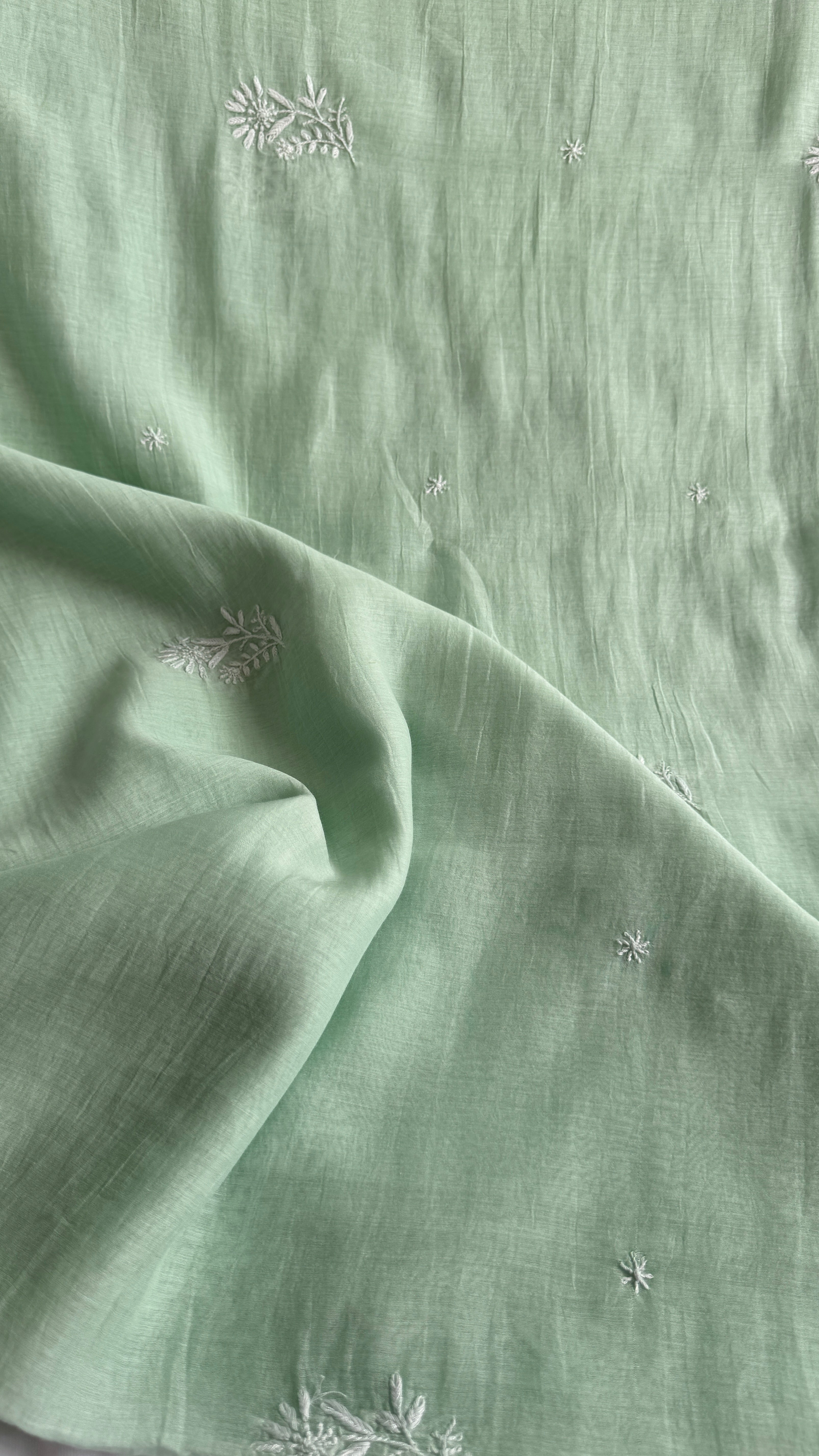 Pure Mul Chanderi Chikankari saree in Green