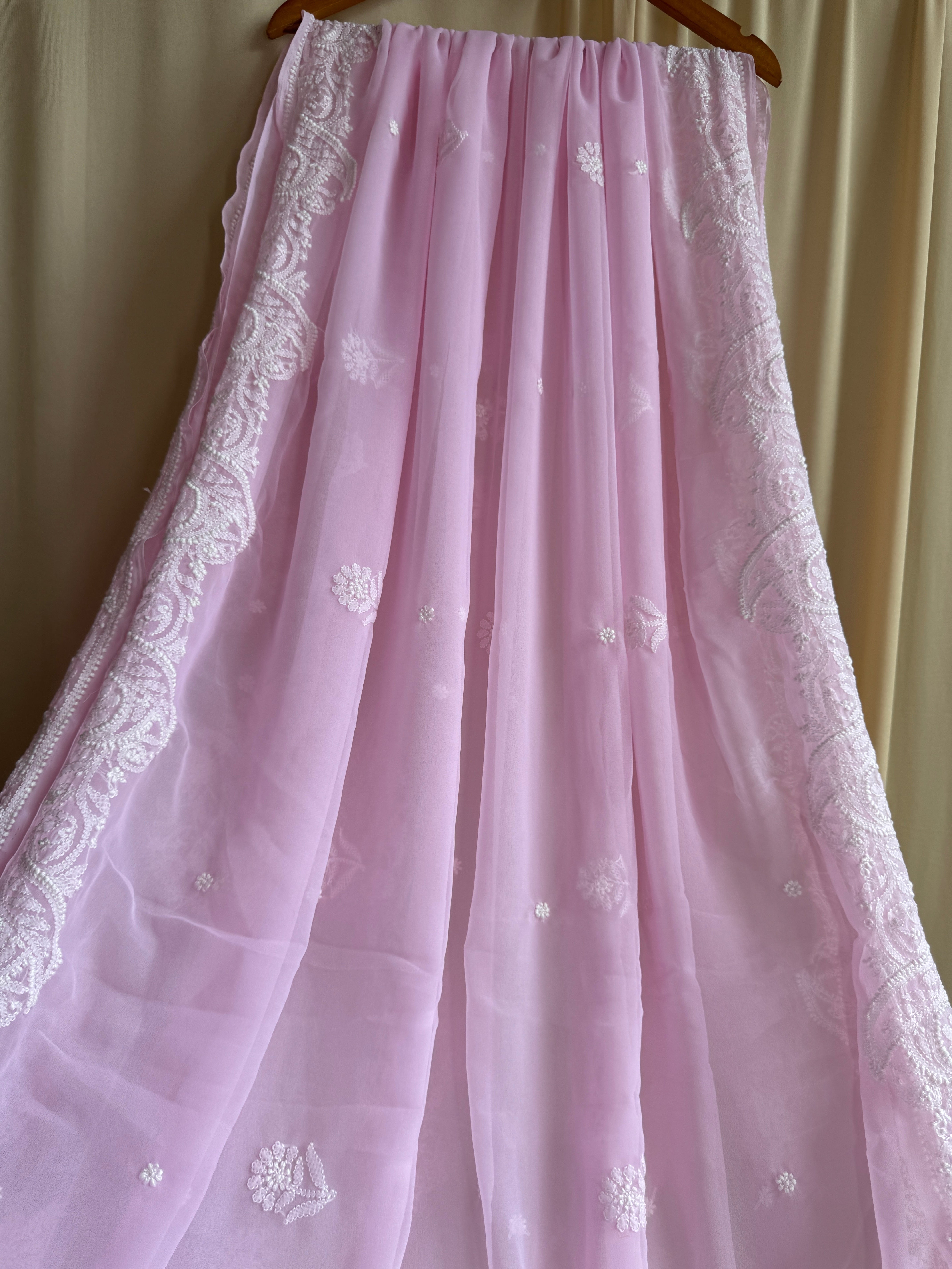 Georgette Chikankari saree in Pink ARIAA CHIKANKARI 