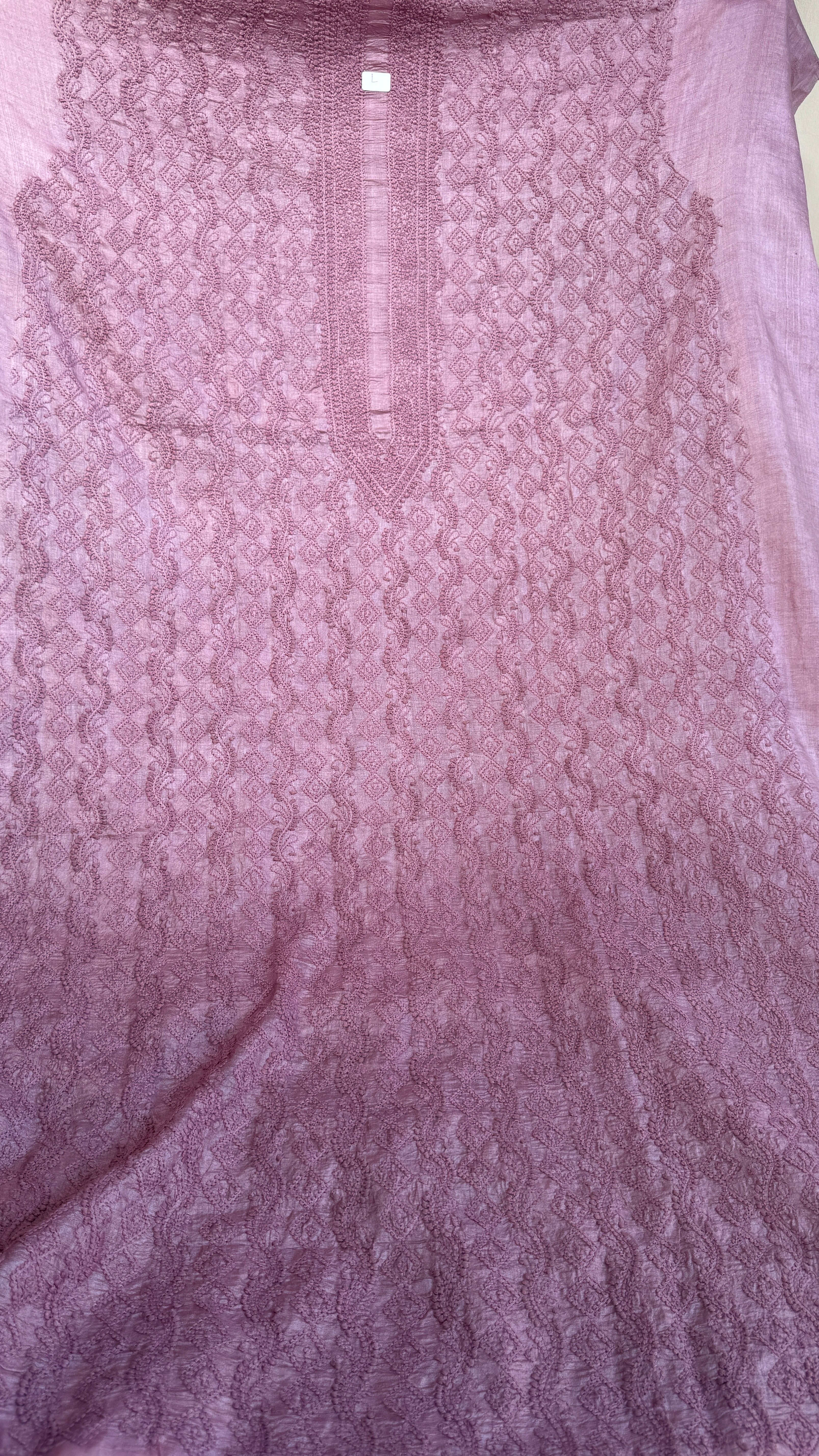 Pure Tussar Silk Chikankari Kurta Length - Mens- Mauve