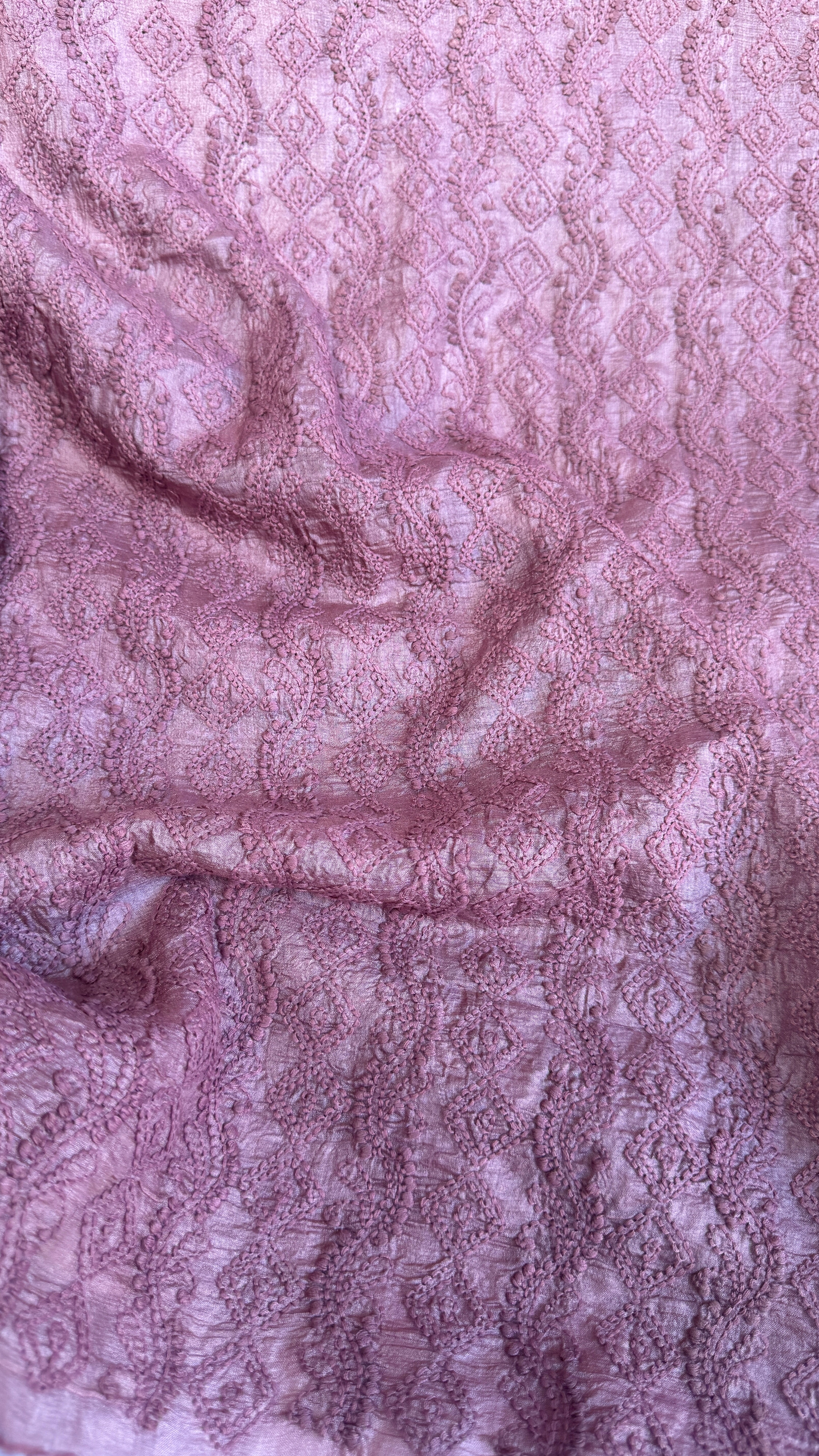 Pure Tussar Silk Chikankari Kurta Length - Mens- Mauve