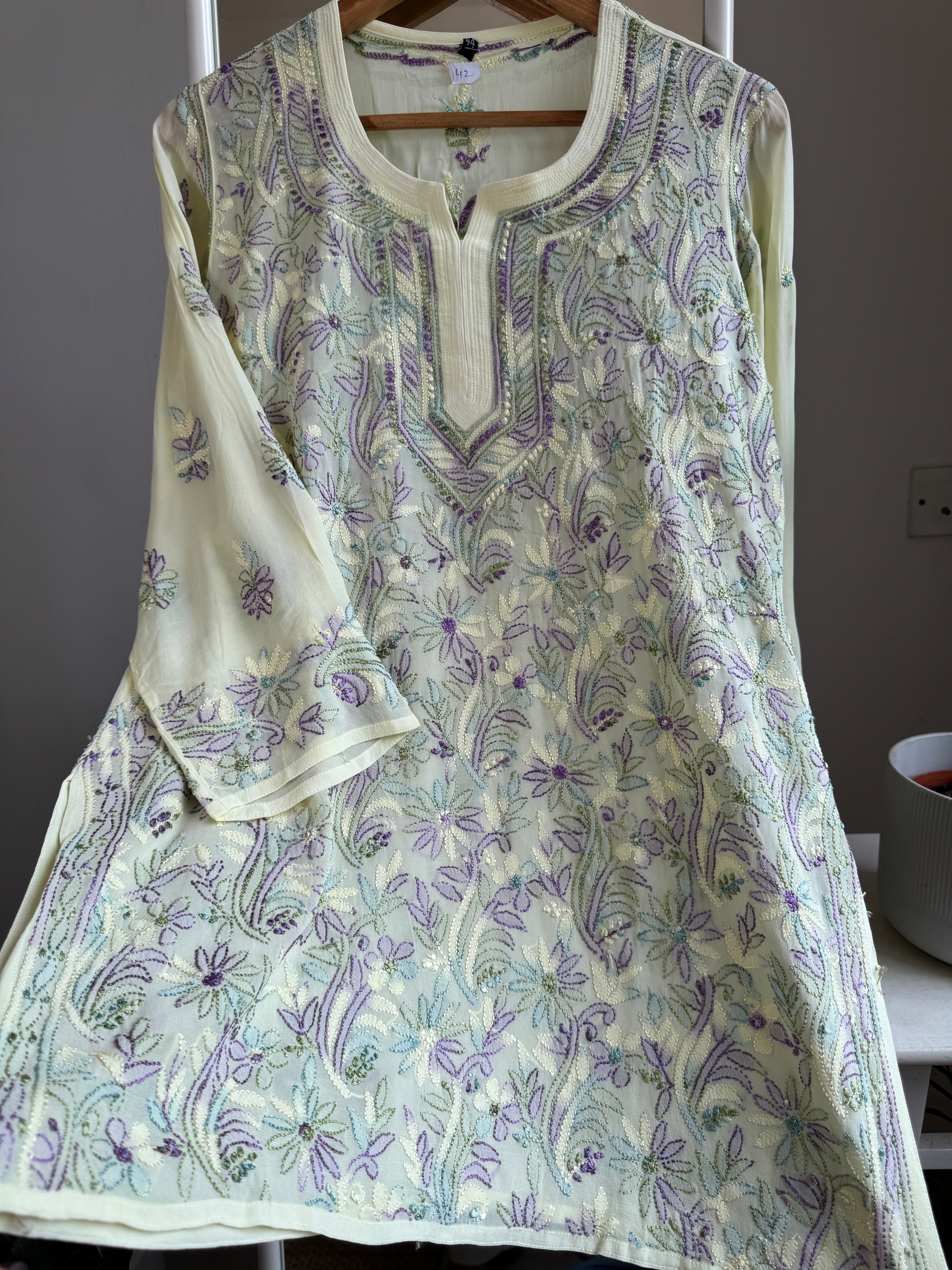 Chikankari Viscose Georgette short Top in Lemon Yellow  Multi Thread ARIAA CHIKANKARI 
